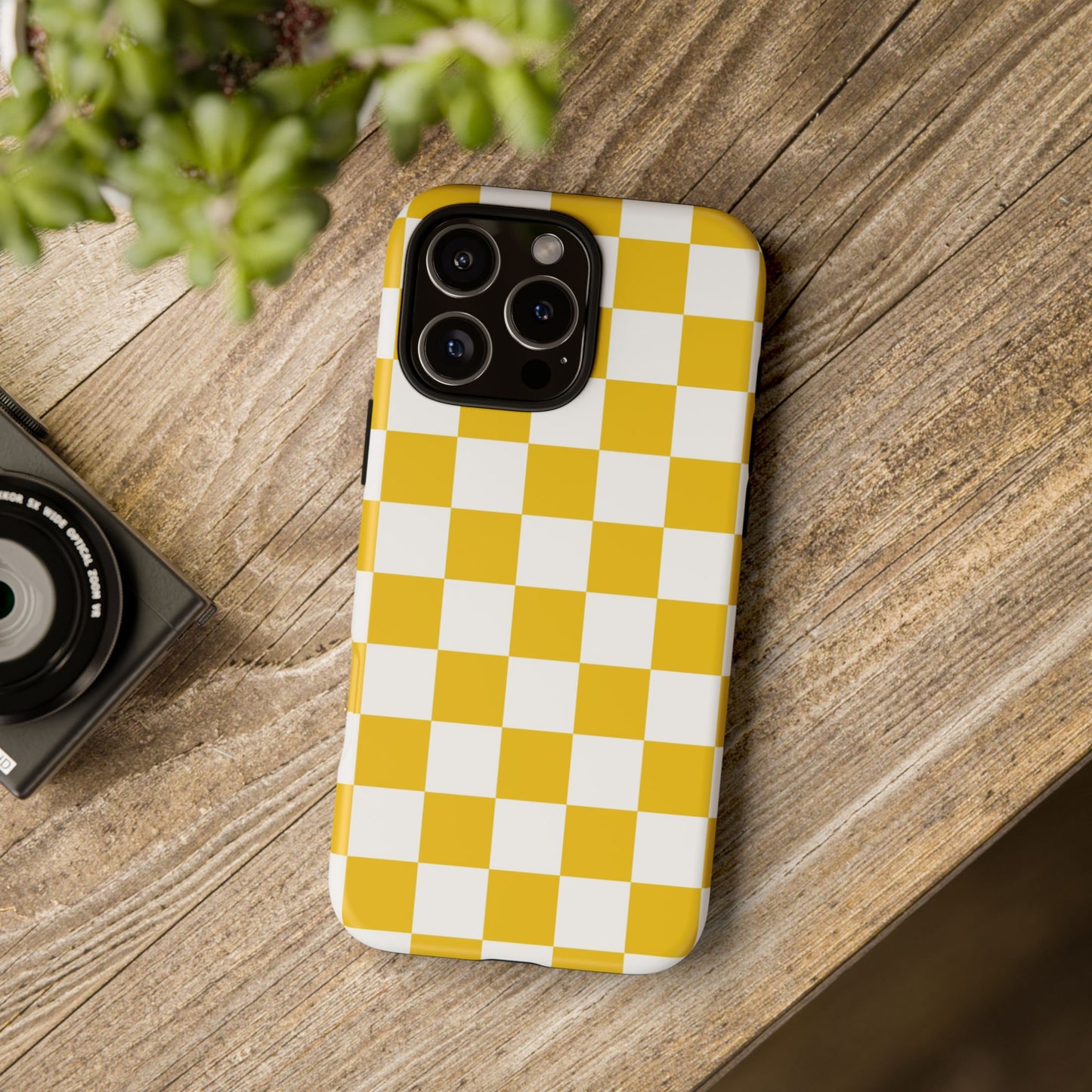 Yellow Checkered Phone Case - iPhone 17 Pro, 17, 16, 15, 14, 13, 12, 11, X, XR, XS MAX, Gift for Friends