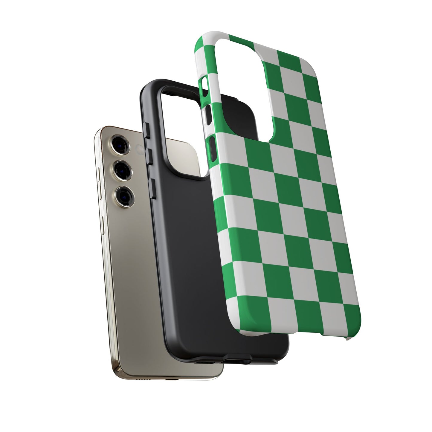Green Checkered Phone Case, Phone Cases Samsung Galaxy S25, S25 Plus, S24, S24 Plus, S24 Ultra, S23, S22, S22 Plus, S21 Ultra, S21 FE, S20+