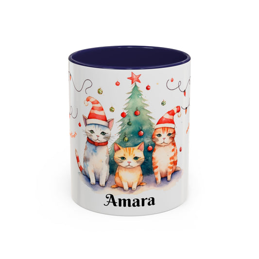 Personalized Festive Cat Accent Coffee Mug, Holiday, Christmas, Unique Gift, Home Decor, Cute Cat Lovers, Christmas Day Gift