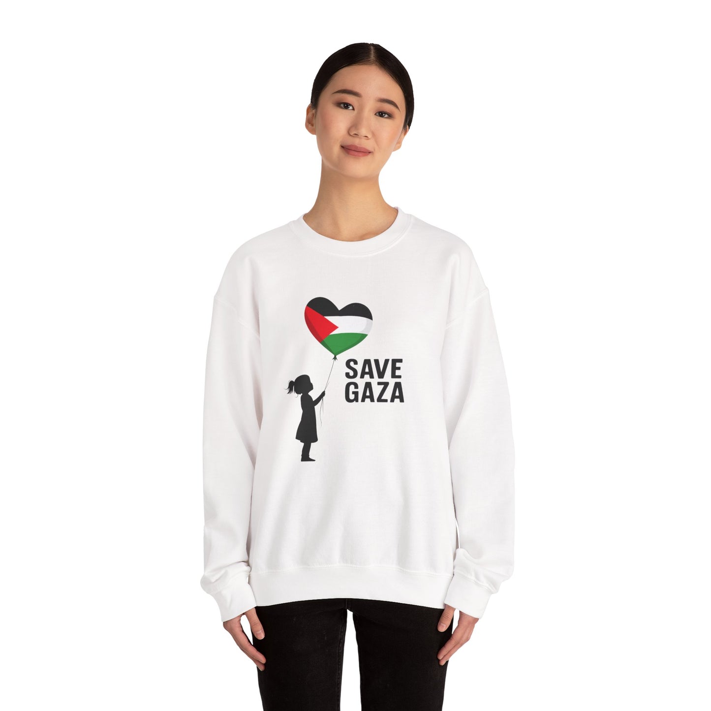 Save Gaza Crewneck Sweatshirt, Protest Apparel, Activist Fashion, Unisex Heavy Blend, Gift for Human Rights Advocates
