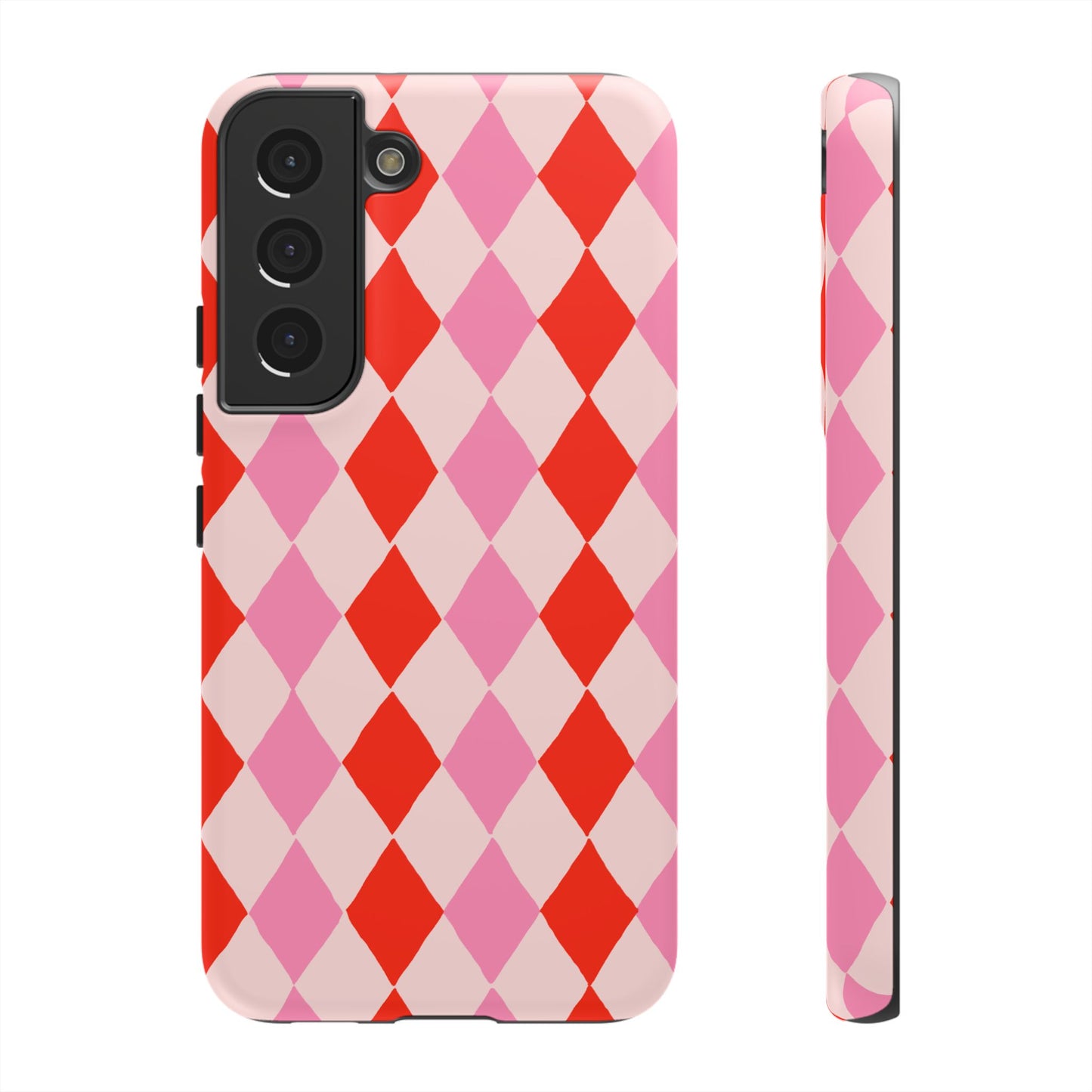 Tough Cases with Red Pink Diamonds, Retro Checkerboard iPhone Case And Samsung Case, Slim Fit Phone Case, Stylish Gift