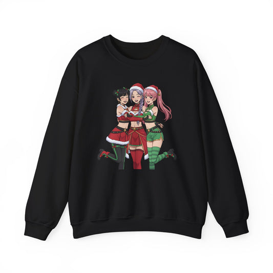 Anime Christmas Sweatshirt, Kawaii Girls Holiday Crewneck, Cute Anime Xmas Sweater, Cozy Otaku Gift, Holiday Kawaii Trio Shirt
