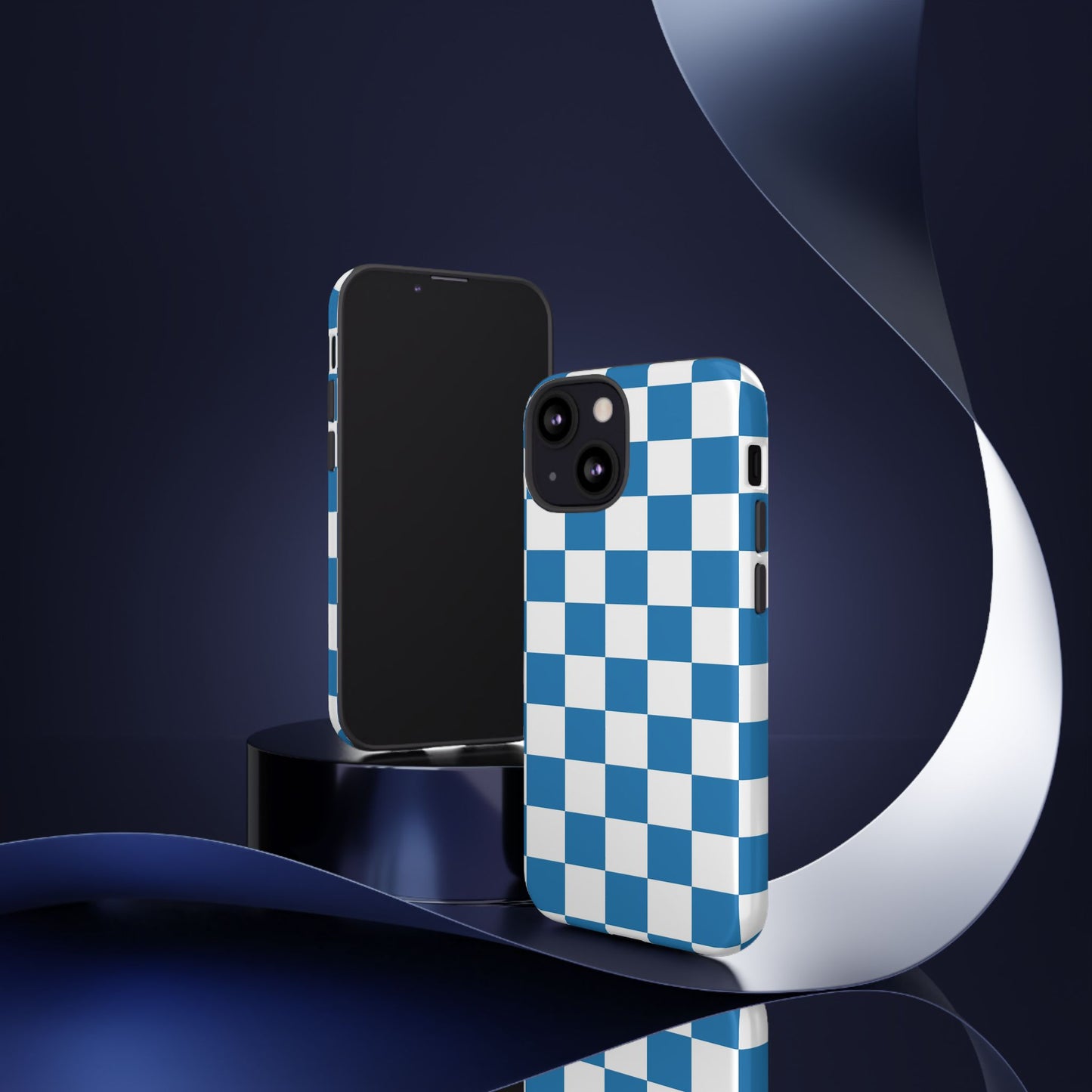 Checkered Phone Case, iPhone 17 Pro, 17, 16, 15, 14, 13, 12, 11, X, XR, XS MAX, Smartphone Cover, Blue and White Mobile Protector