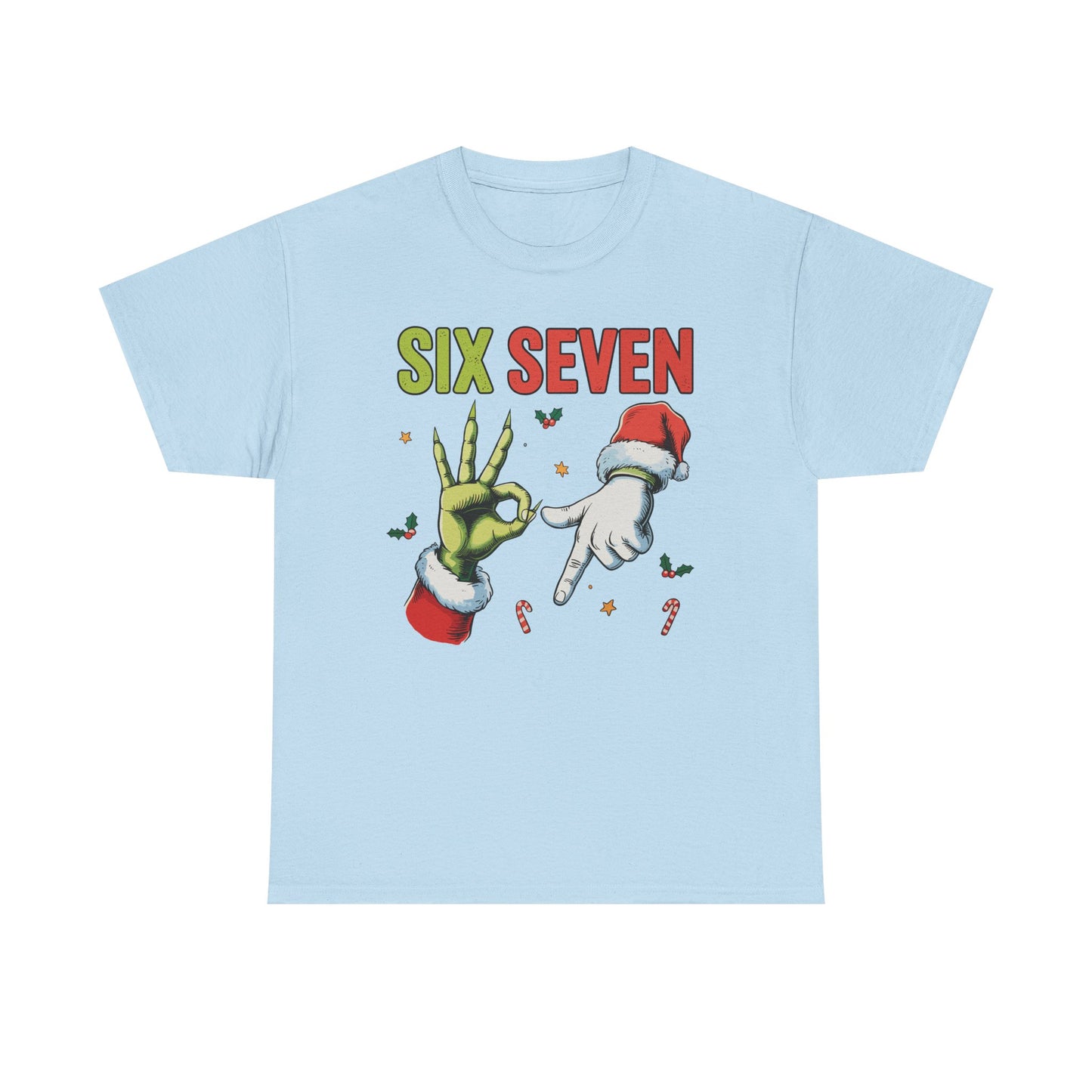 Funny "Six Seven" Christmas Shirt  Grinch Hand & Santa Hand Graphic Tee | Holiday Humor T-Shirt | Unisex Christmas Gift for Men Women