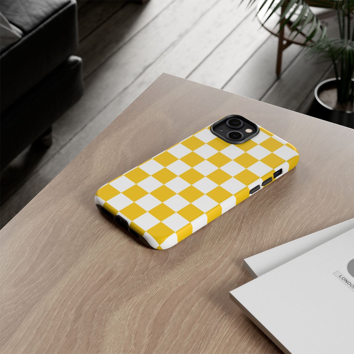 Yellow Checkered Phone Case - iPhone 17 Pro, 17, 16, 15, 14, 13, 12, 11, X, XR, XS MAX, Gift for Friends