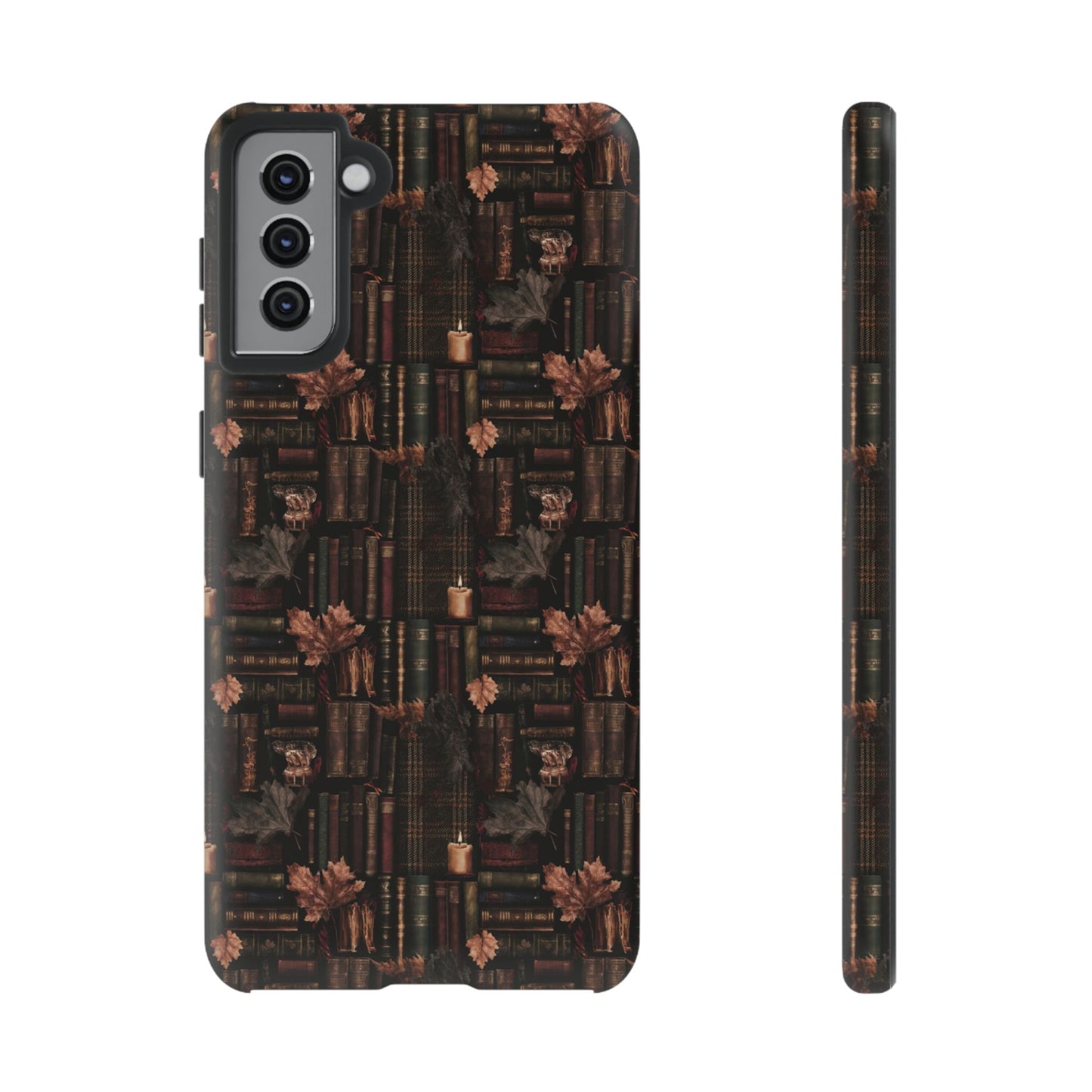Gothic Phone Case Dark Academia Literary iPhone Samsung Cover with Books & Flowers, Phone case