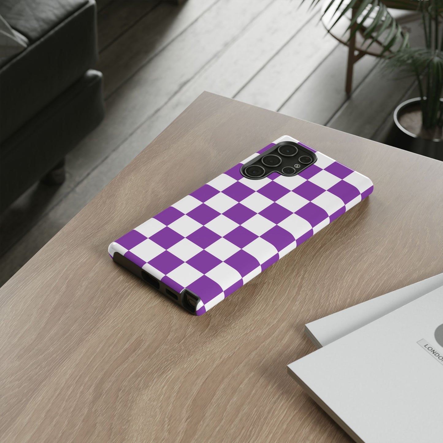 Purple Checkered Phone Case, Samsung Galaxy S25, S25 Plus, S24, S24 Plus, S24 Ultra, S23, S22, S22 Plus, S21 Ultra, S21 FE, S20+