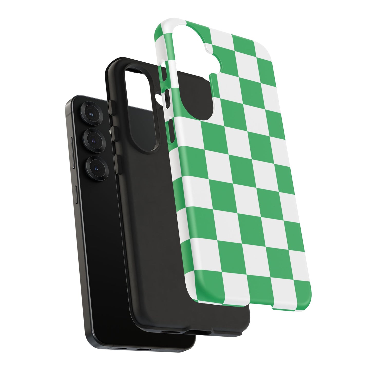 Green Checkered Phone Case, Phone Cases Samsung Galaxy S25, S25 Plus, S24, S24 Plus, S24 Ultra, S23, S22, S22 Plus, S21 Ultra, S21 FE, S20+
