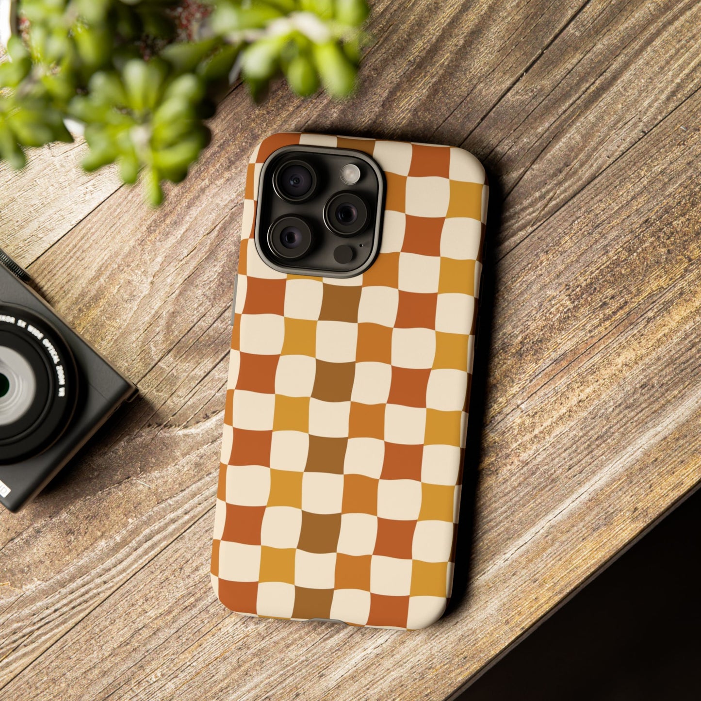 Boho Checked Phone Case, Checkerboard Design, Durable Protection, Phone Cover, Phone case For iPhone and Samsung, Trendy Phone Cover