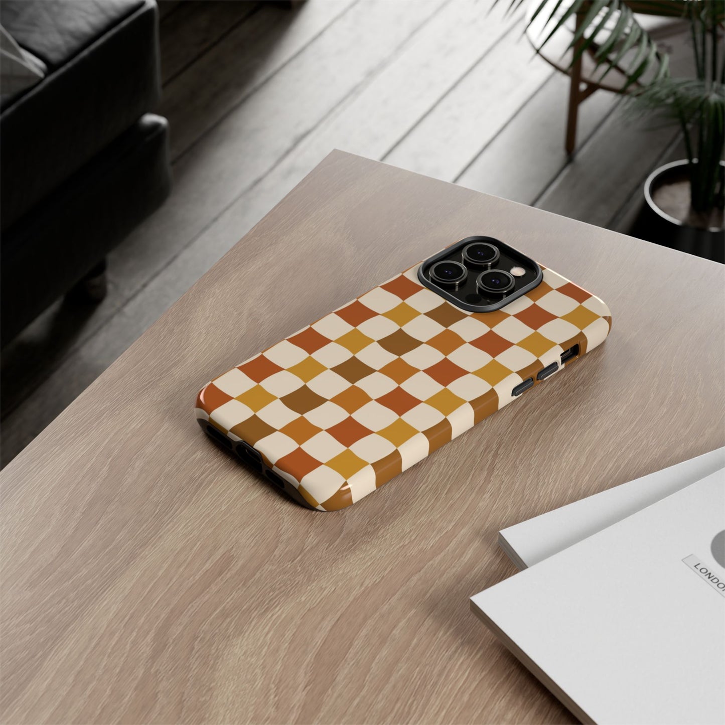 Boho Checked Phone Case, Checkerboard Design, Durable Protection, Phone Cover, Phone case For iPhone and Samsung, Trendy Phone Cover