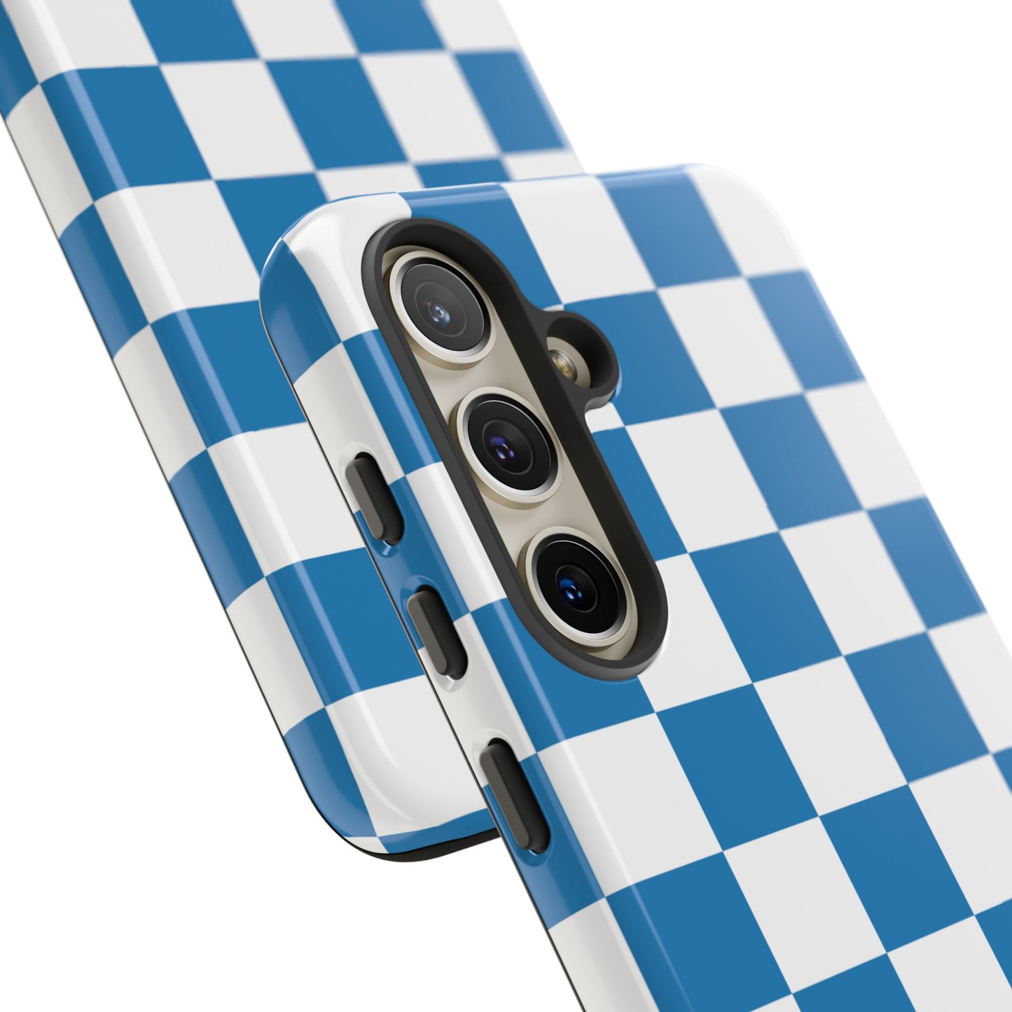 Blue Checkerboard Phone Case, Samsung Galaxy S25, S25 Plus, S24, S24 Plus, S24 Ultra, S23, S22, S22 Plus, S21 Ultra, S21 FE, S20+