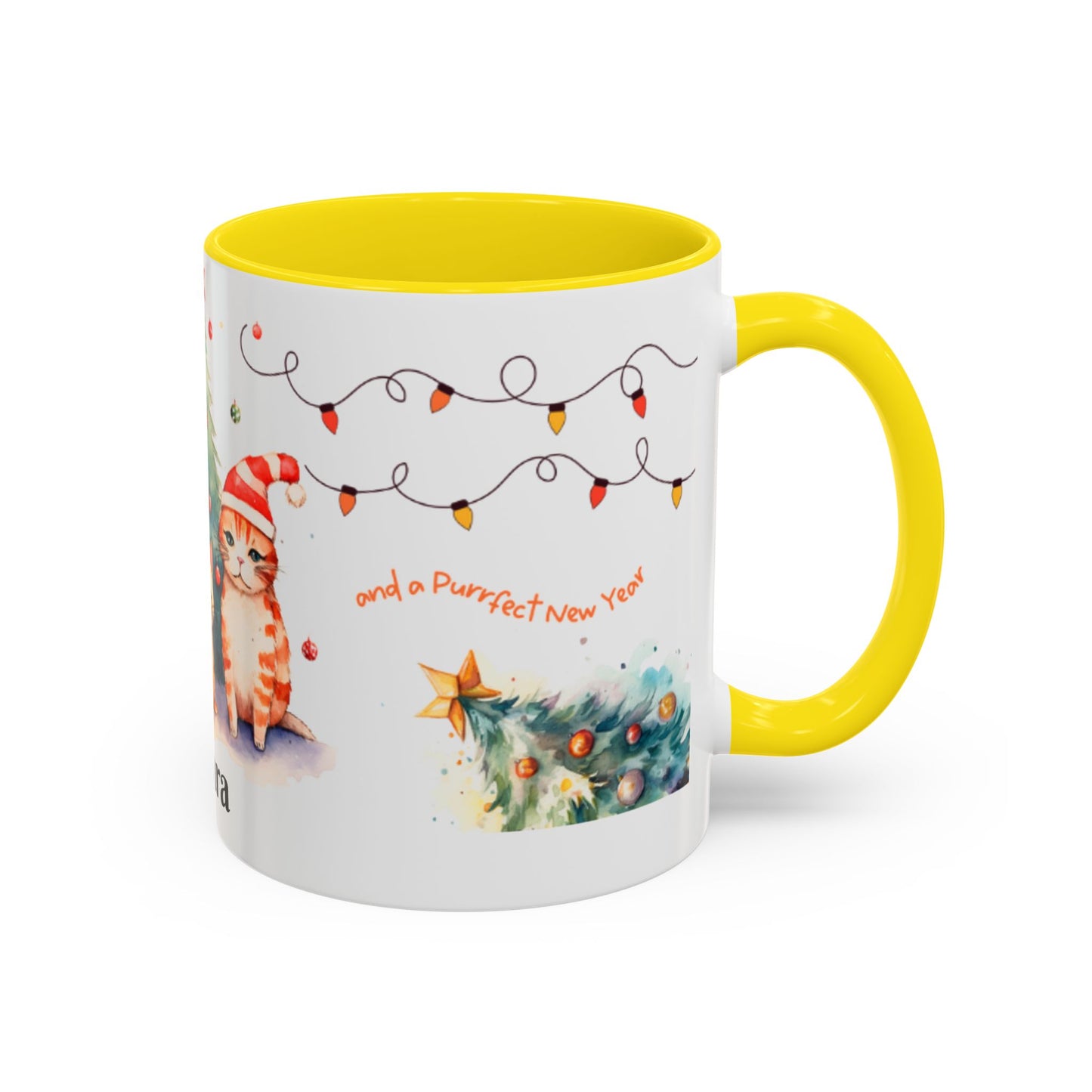 Personalized Festive Cat Accent Coffee Mug, Holiday, Christmas, Unique Gift, Home Decor, Cute Cat Lovers, Christmas Day Gift