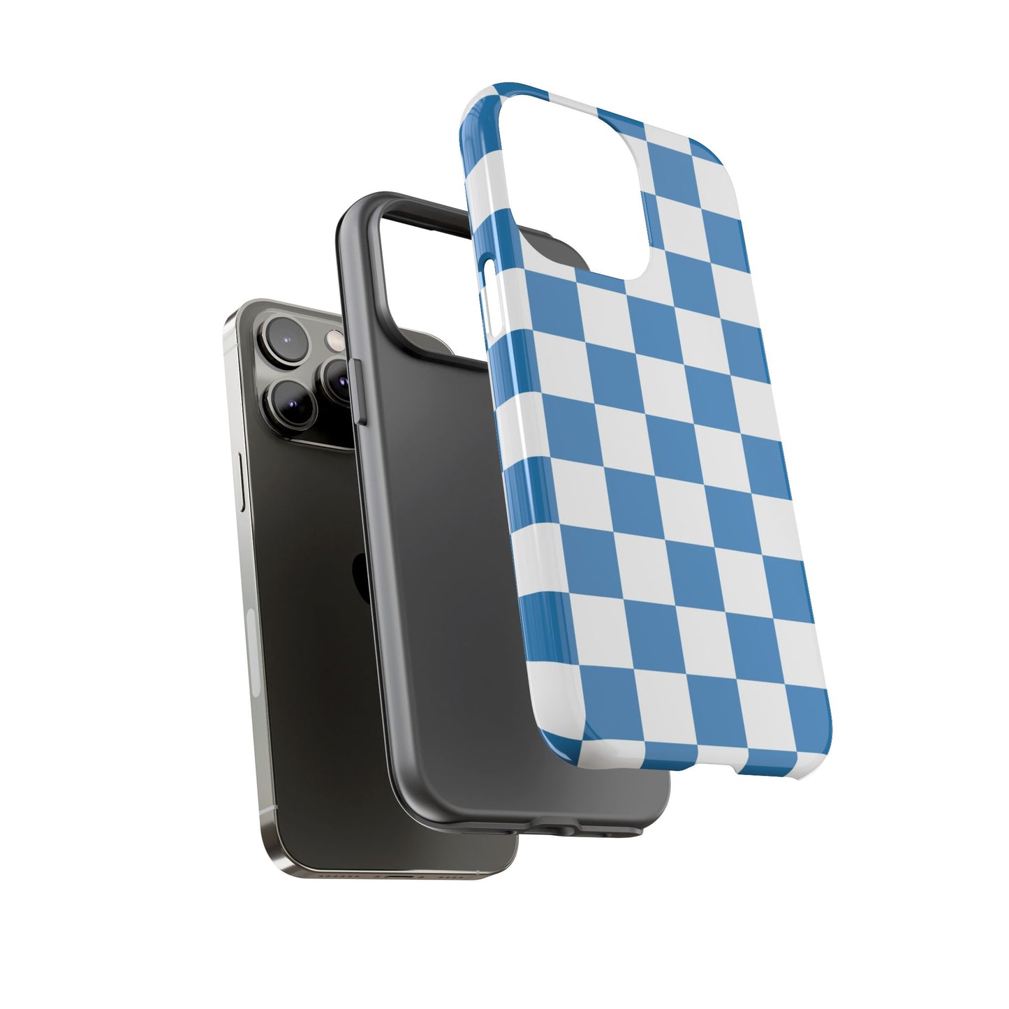 Checkered Phone Case, iPhone 17 Pro, 17, 16, 15, 14, 13, 12, 11, X, XR, XS MAX, Smartphone Cover, Blue and White Mobile Protector