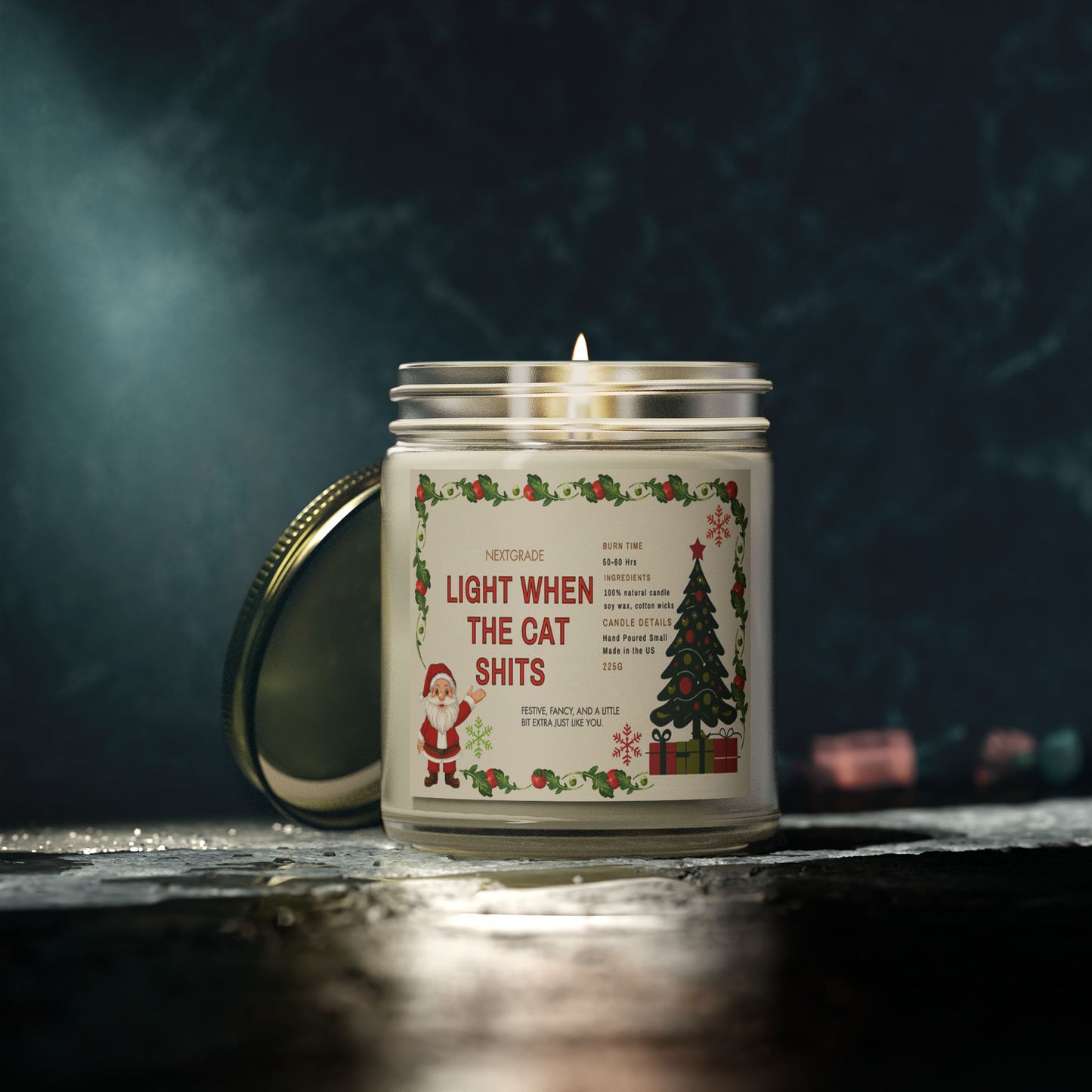 Funny Christmas Candle Gift | Light When the Cat Shits | Pet Owner Gag Gift | Soy Candle with Christmas Label | Hand Poured 9oz Jar