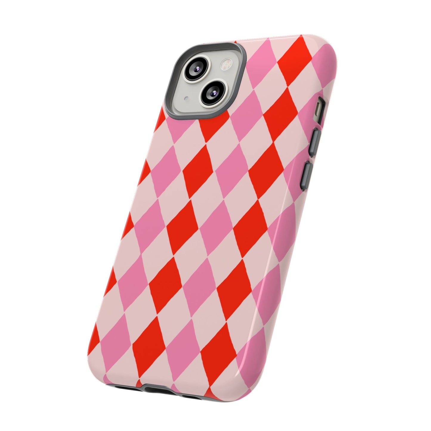 Tough Cases with Red Pink Diamonds, Retro Checkerboard iPhone Case And Samsung Case, Slim Fit Phone Case, Stylish Gift
