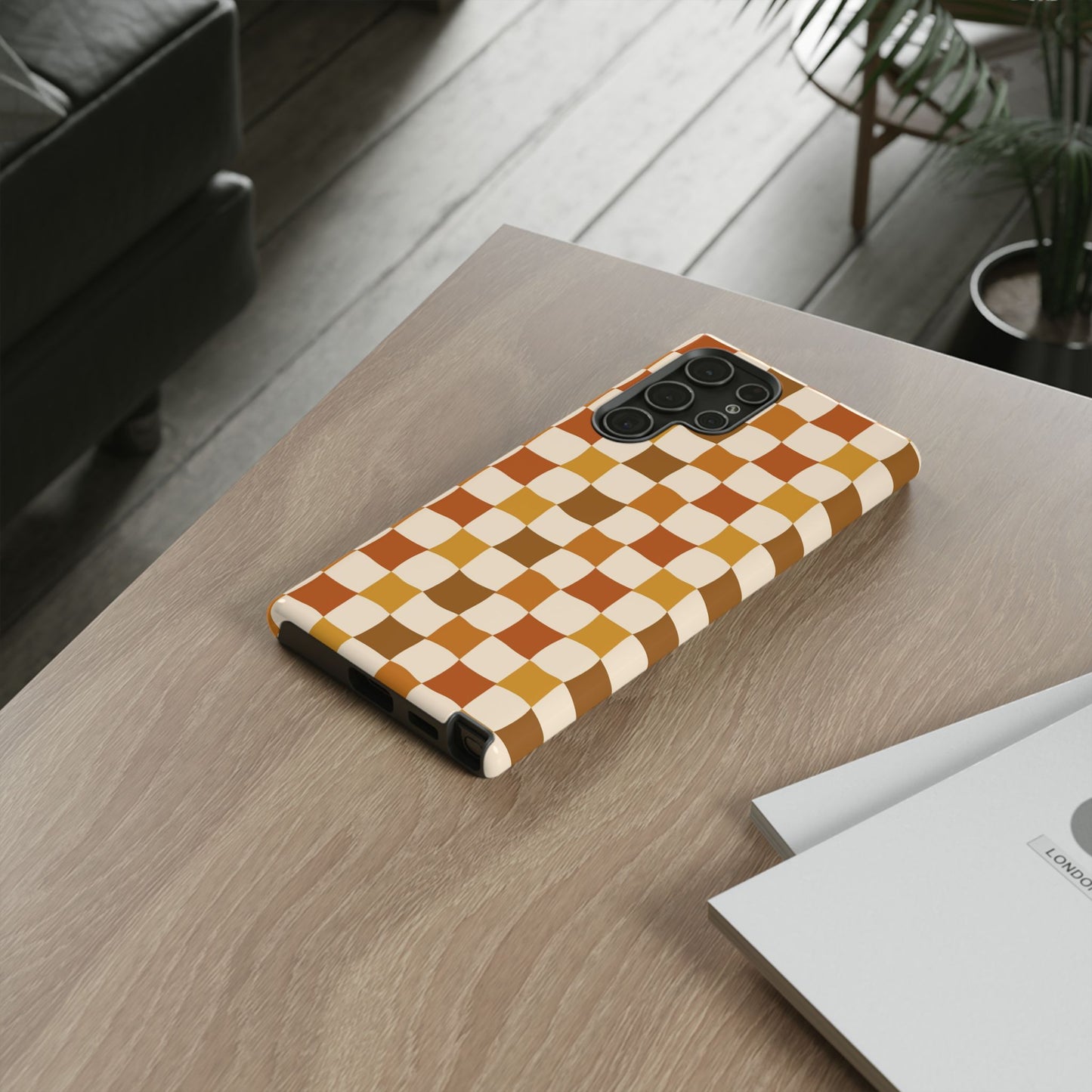 Boho Checked Phone Case, Checkerboard Design, Durable Protection, Phone Cover, Phone case For iPhone and Samsung, Trendy Phone Cover