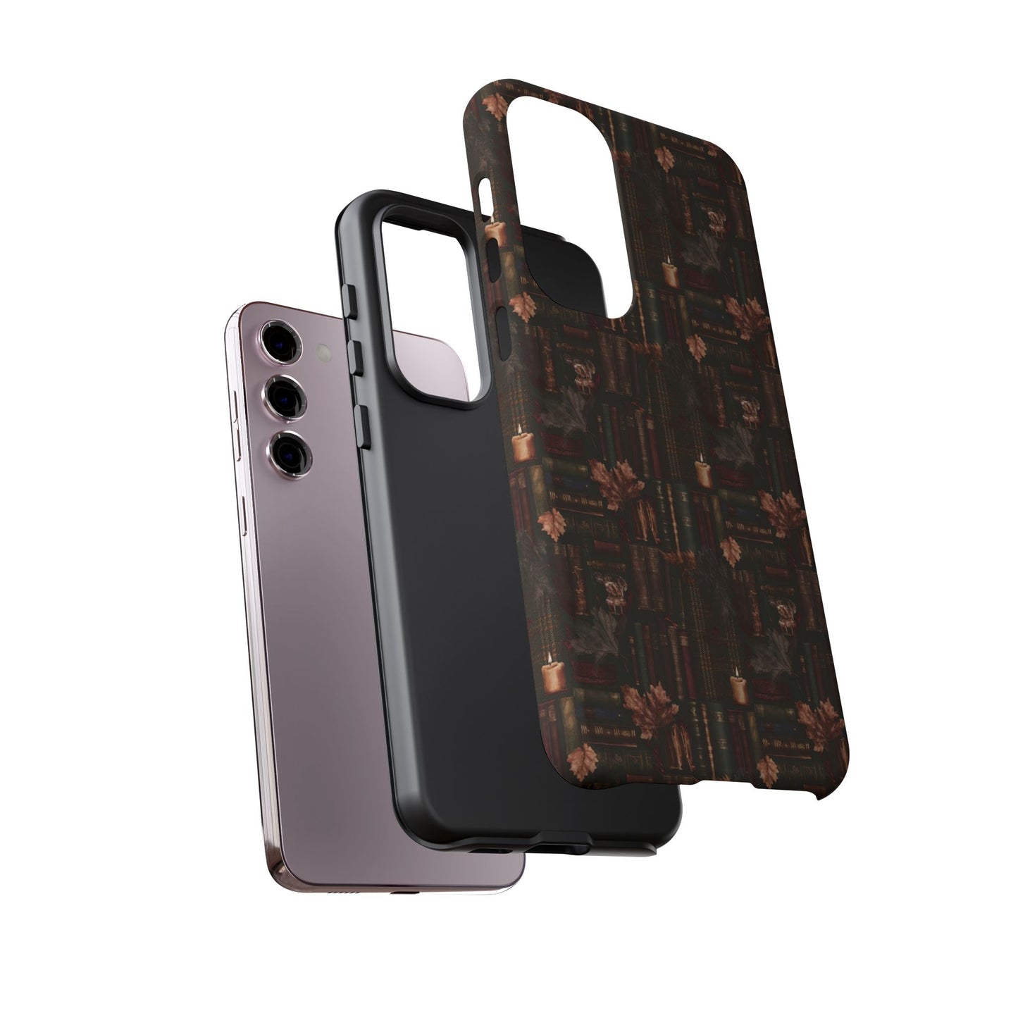 Gothic Phone Case Dark Academia Literary iPhone Samsung Cover with Books & Flowers, Phone case