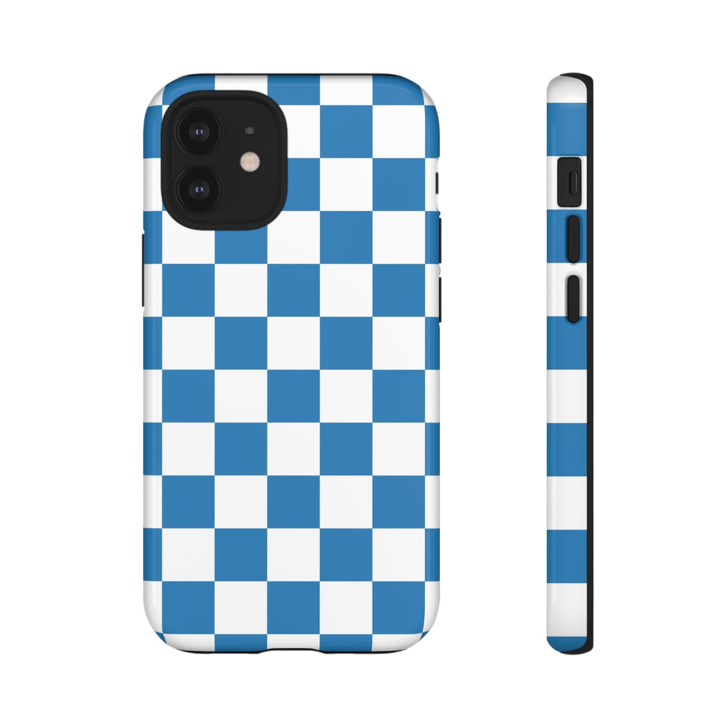 Checkered Phone Case, iPhone 17 Pro, 17, 16, 15, 14, 13, 12, 11, X, XR, XS MAX, Smartphone Cover, Blue and White Mobile Protector