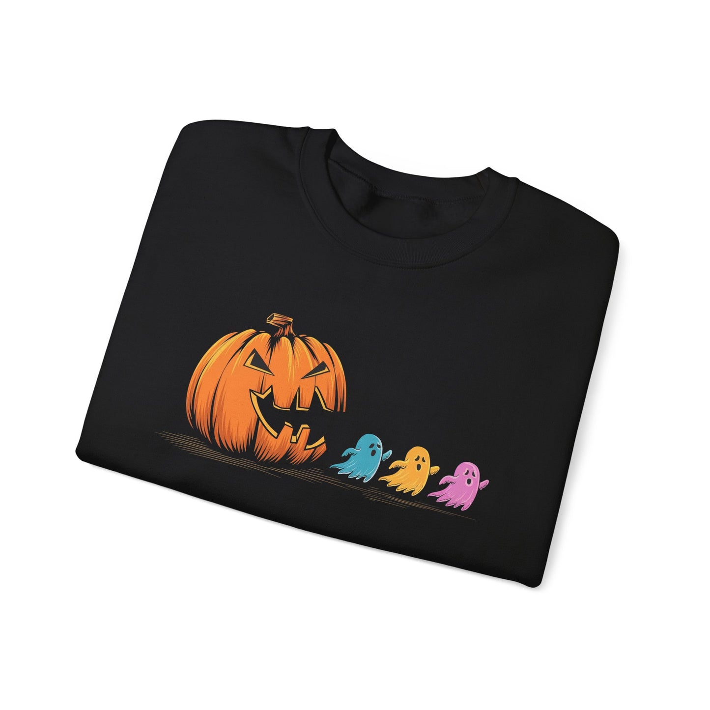 Halloween Ghost & Pumpkin Crewneck Sweatshirt, Unisex Fall Apparel, Cozy Sweatshirt, Halloween Gift, Seasonal Fashion