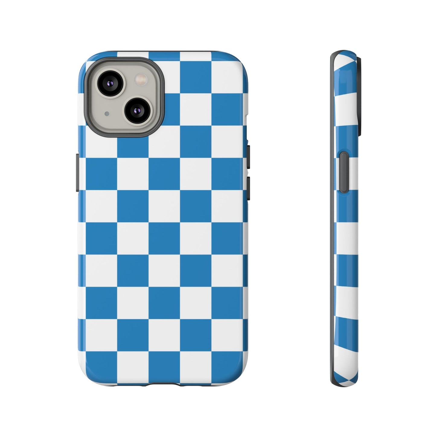 Checkered Phone Case, iPhone 17 Pro, 17, 16, 15, 14, 13, 12, 11, X, XR, XS MAX, Smartphone Cover, Blue and White Mobile Protector