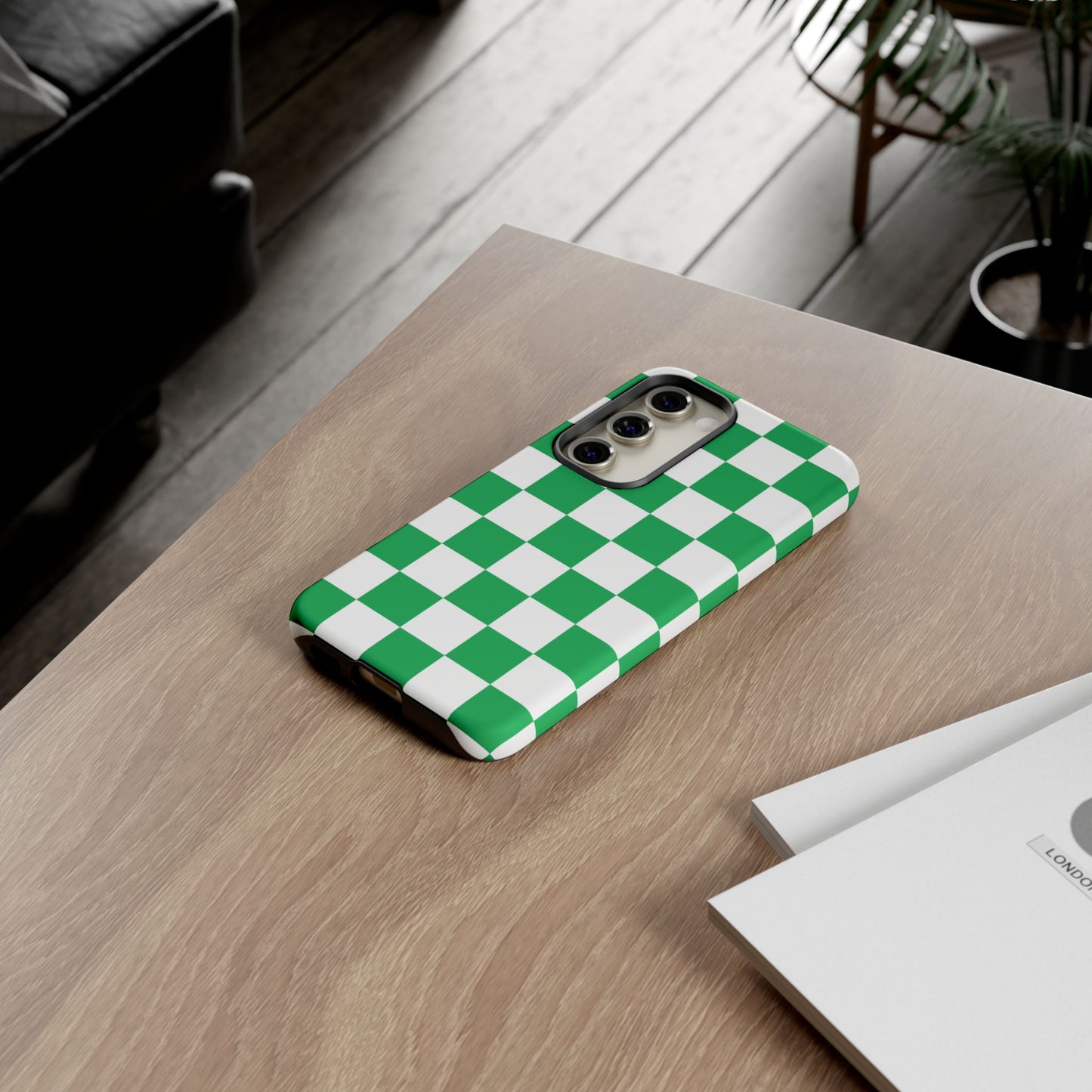 Green Checkered Phone Case, Phone Cases Samsung Galaxy S25, S25 Plus, S24, S24 Plus, S24 Ultra, S23, S22, S22 Plus, S21 Ultra, S21 FE, S20+