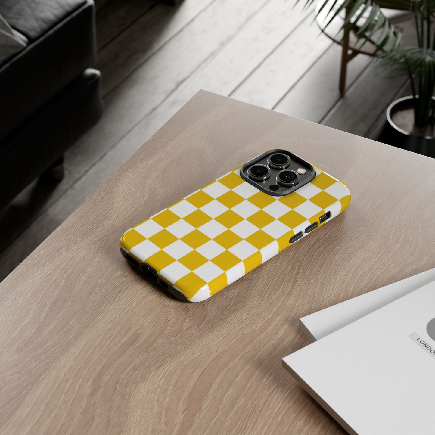 Yellow Checkered Phone Case - iPhone 17 Pro, 17, 16, 15, 14, 13, 12, 11, X, XR, XS MAX, Gift for Friends