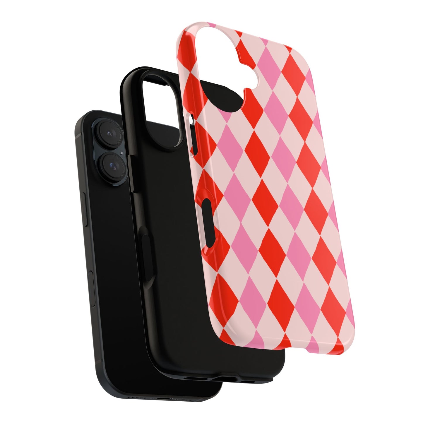 Tough Cases with Red Pink Diamonds, Retro Checkerboard iPhone Case And Samsung Case, Slim Fit Phone Case, Stylish Gift