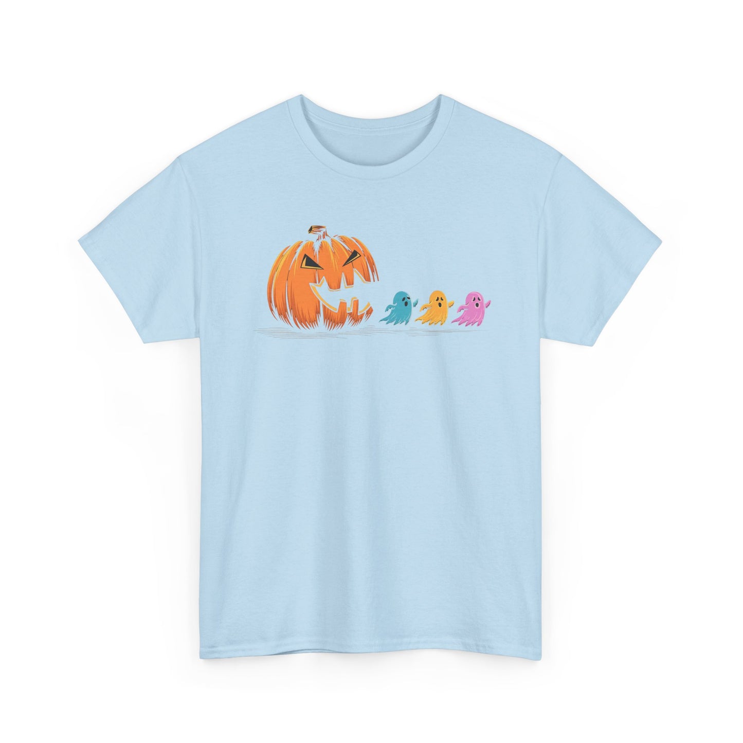 Halloween Pumpkin & Ghosts Unisex Heavy Cotton Tee, Cute Fall Shirt, Spooky Spirit Wear, Halloween Costume Top, Autumn Vibes Tee