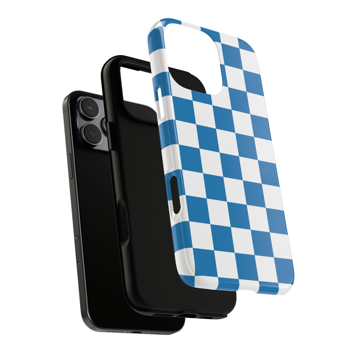 Checkered Phone Case, iPhone 17 Pro, 17, 16, 15, 14, 13, 12, 11, X, XR, XS MAX, Smartphone Cover, Blue and White Mobile Protector
