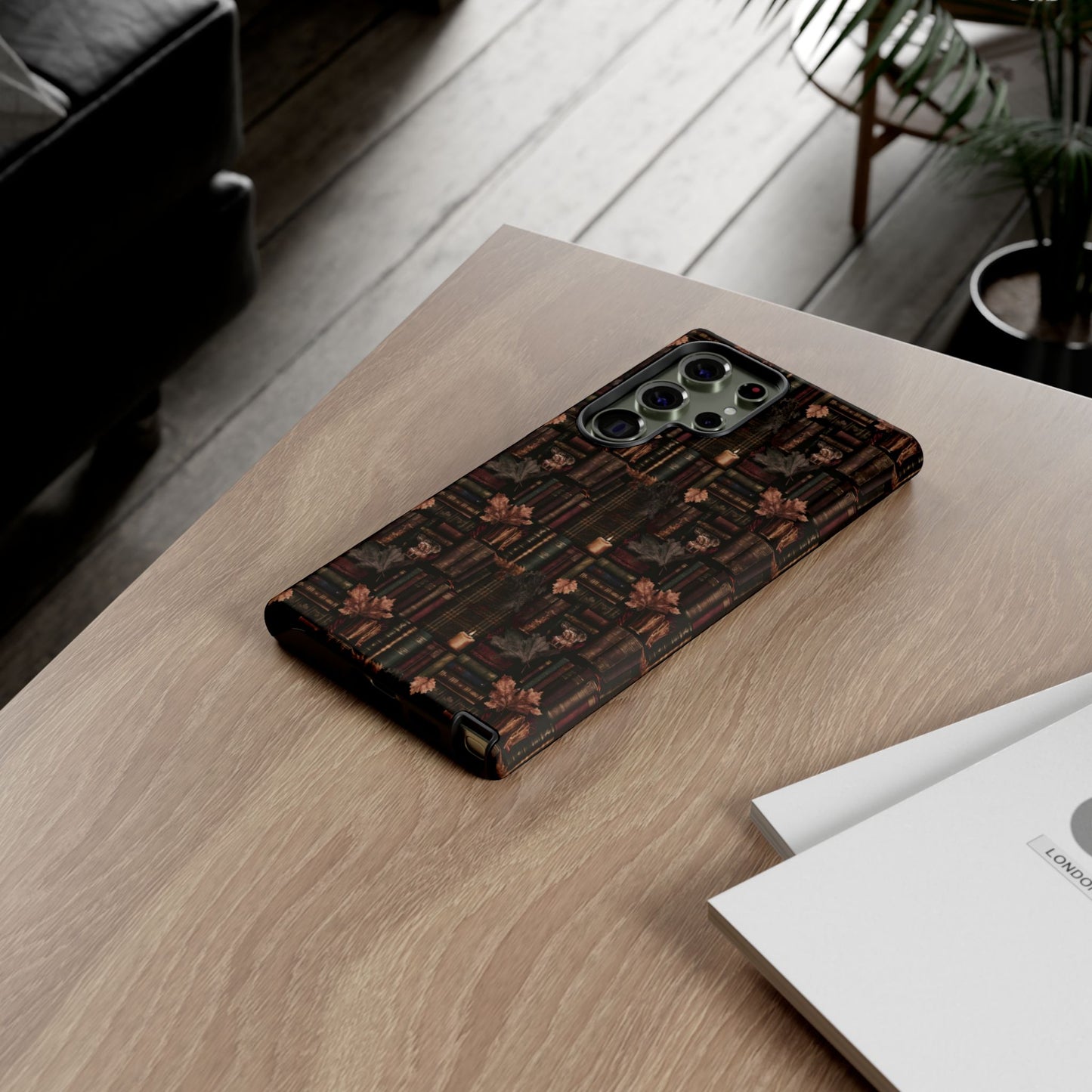 Gothic Phone Case Dark Academia Literary iPhone Samsung Cover with Books & Flowers, Phone case