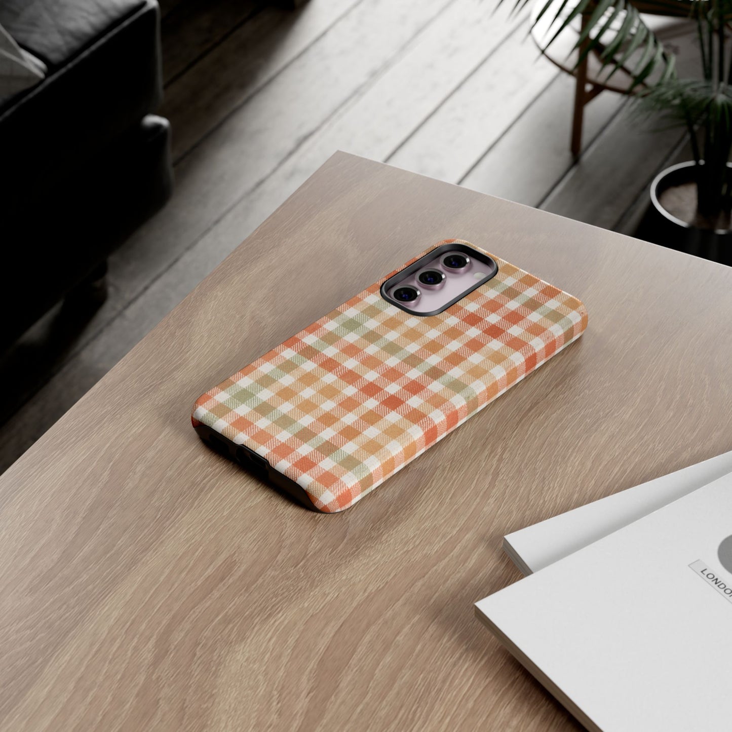 Boho Checkered Phone Case | Neutral Aesthetic Plaid Case | Retro Minimalist Check Design | iPhone Cover | Samsung Cover