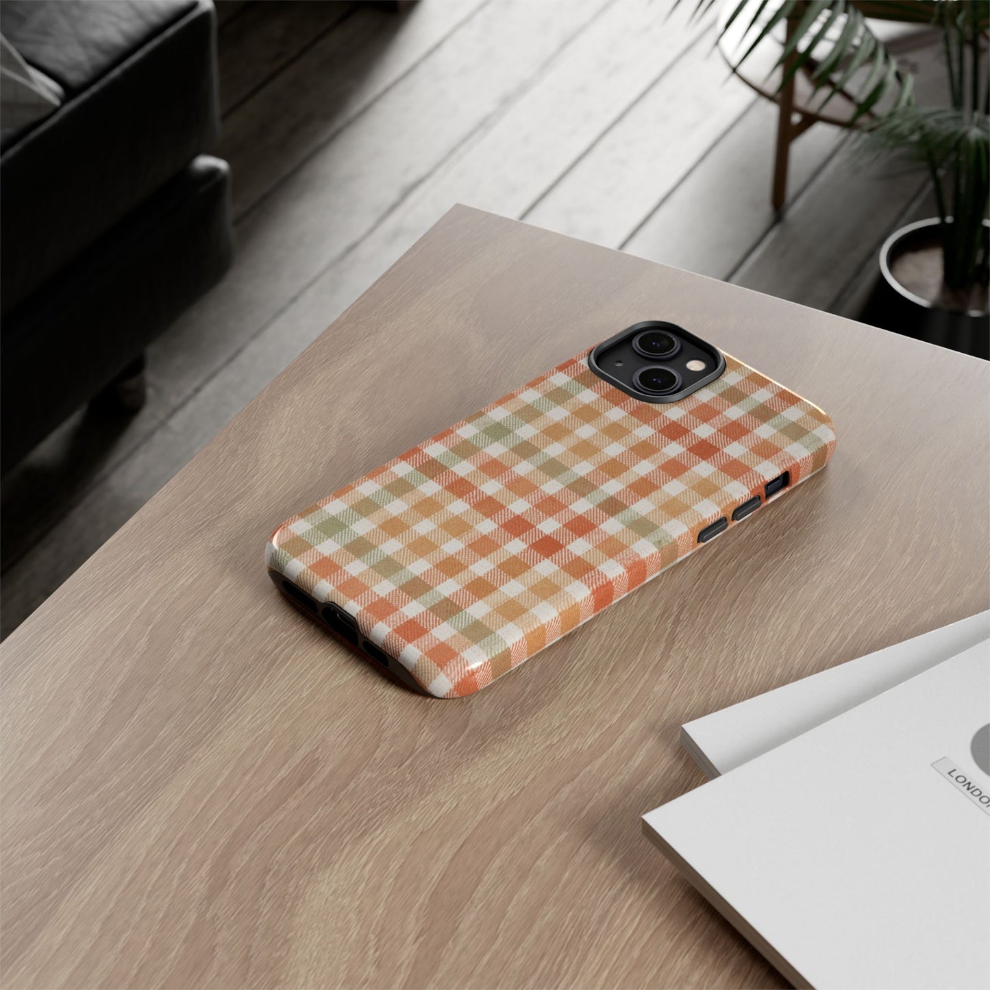 Boho Checkered Phone Case | Neutral Aesthetic Plaid Case | Retro Minimalist Check Design | iPhone Cover | Samsung Cover