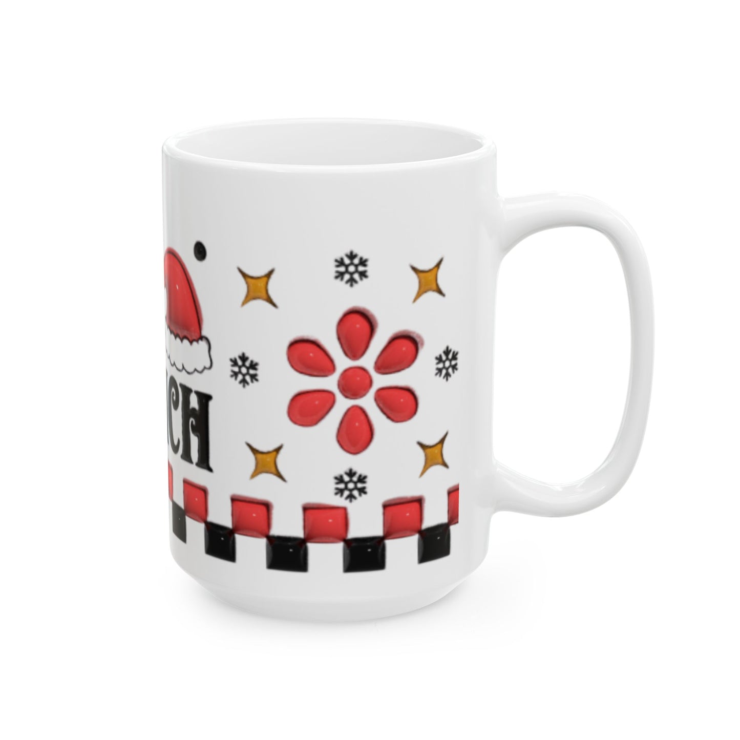 Mrs. Grinch Mug, Funny Christmas Coffee Cup, Santa Hat Grinch Mug for Her, Red Checker Holiday Mug, Christmas Gift for Wife Mom