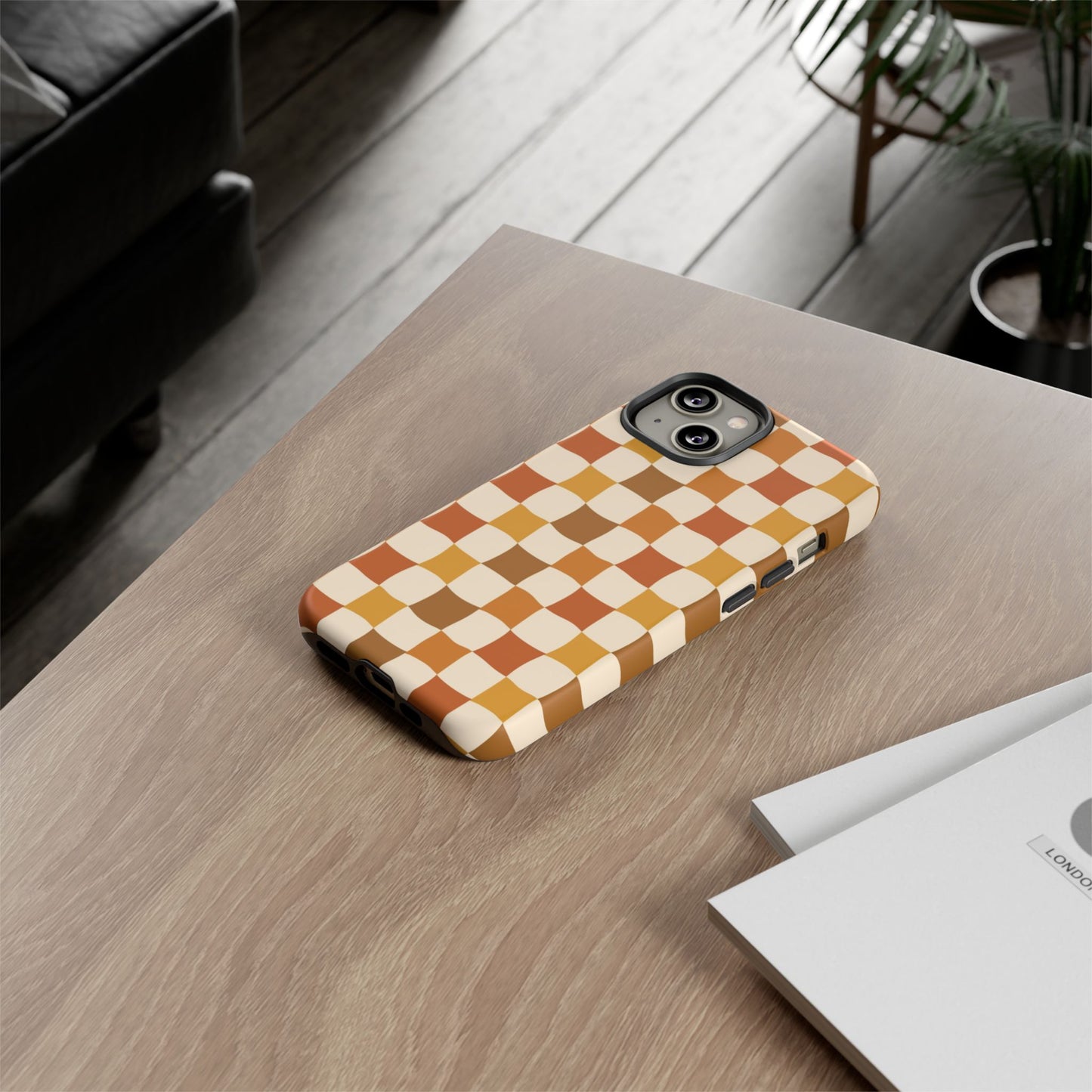 Boho Checked Phone Case, Checkerboard Design, Durable Protection, Phone Cover, Phone case For iPhone and Samsung, Trendy Phone Cover