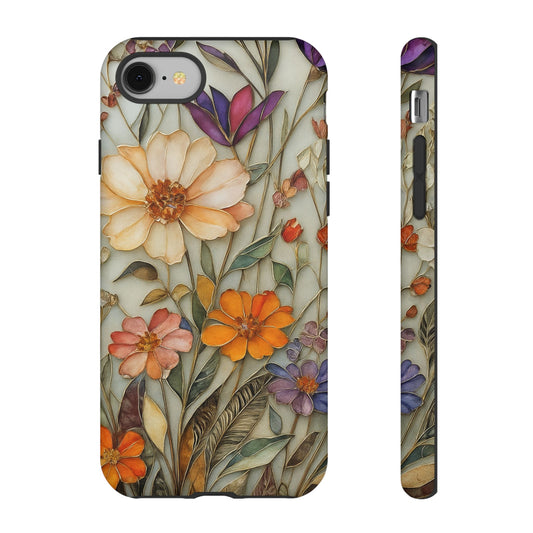 Phone case For iPhone & Samsung, Wildflower Mosaic MagSafe iPhone Case: Botanical Floral Design iPhone