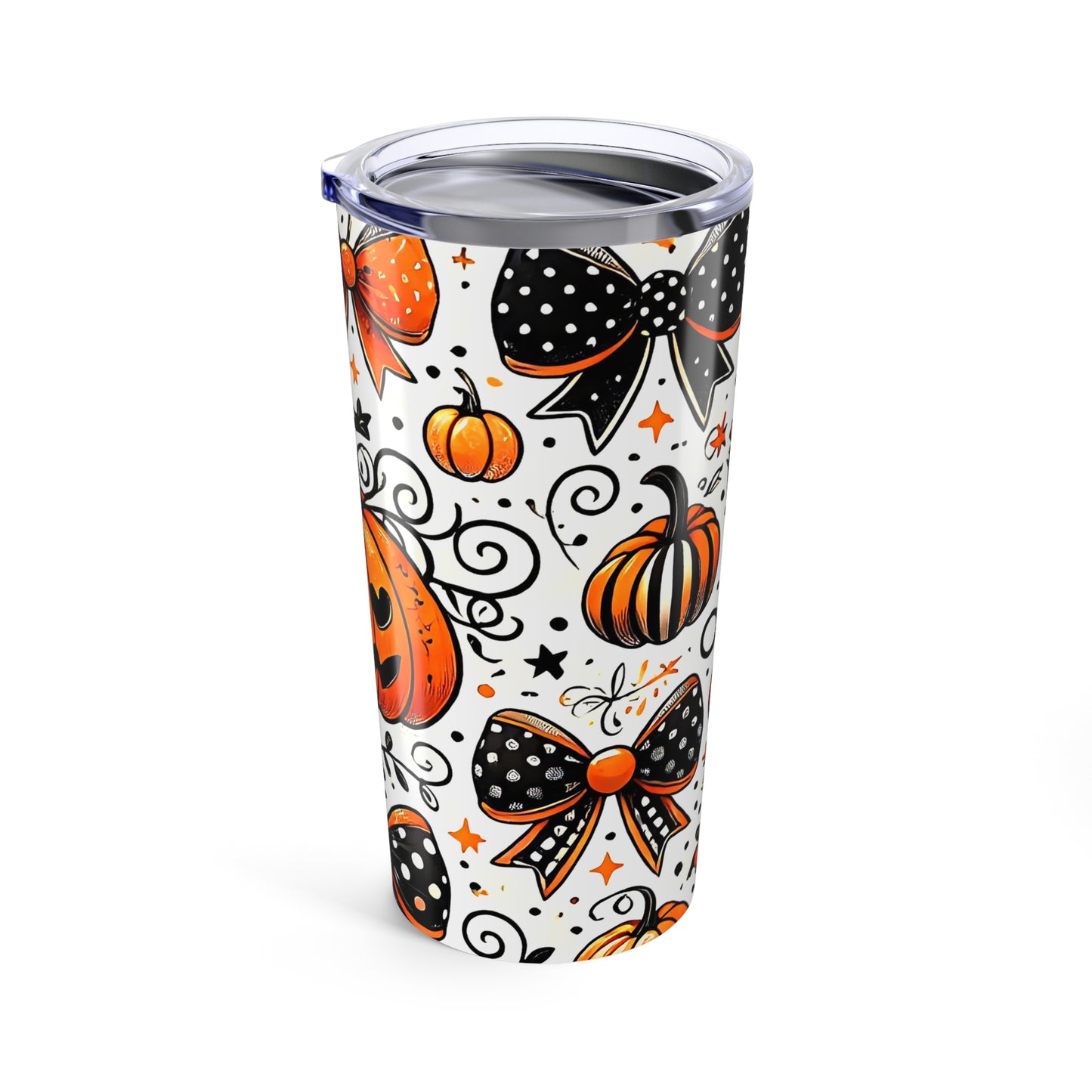 Halloween Themed Tumbler, Fun Fall Drinkware, Pumpkin and Bow Design, Perfect for Parties and Gifting, Seasonal Decor