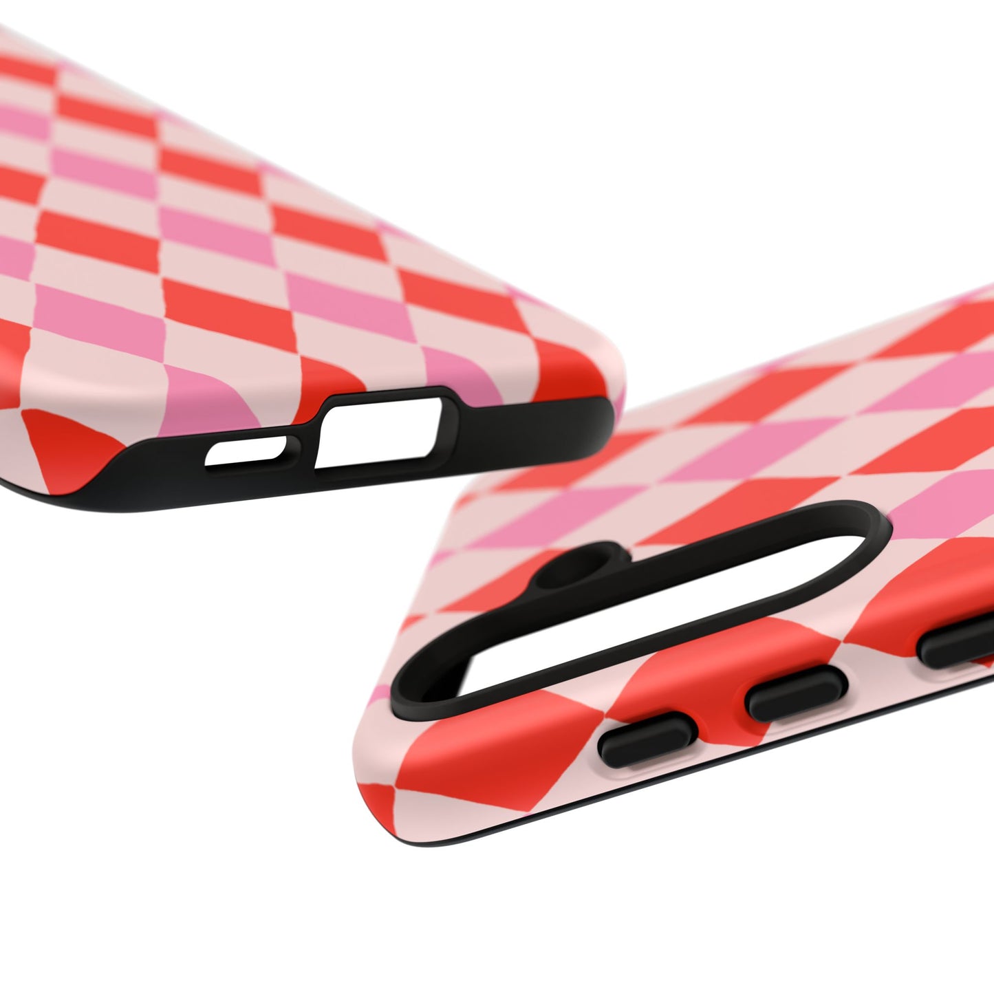 Tough Cases with Red Pink Diamonds, Retro Checkerboard iPhone Case And Samsung Case, Slim Fit Phone Case, Stylish Gift