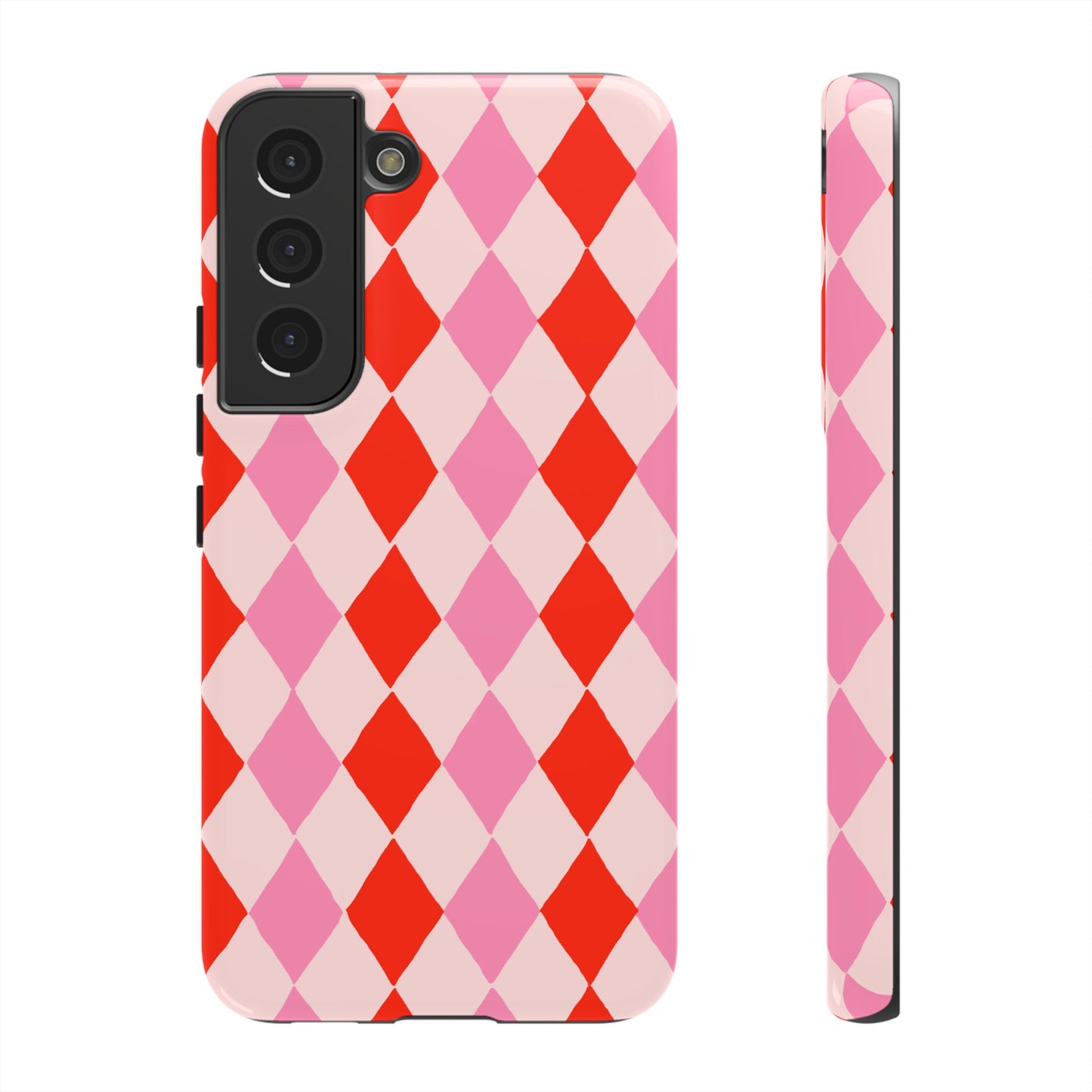 Tough Cases with Red Pink Diamonds, Retro Checkerboard iPhone Case And Samsung Case, Slim Fit Phone Case, Stylish Gift