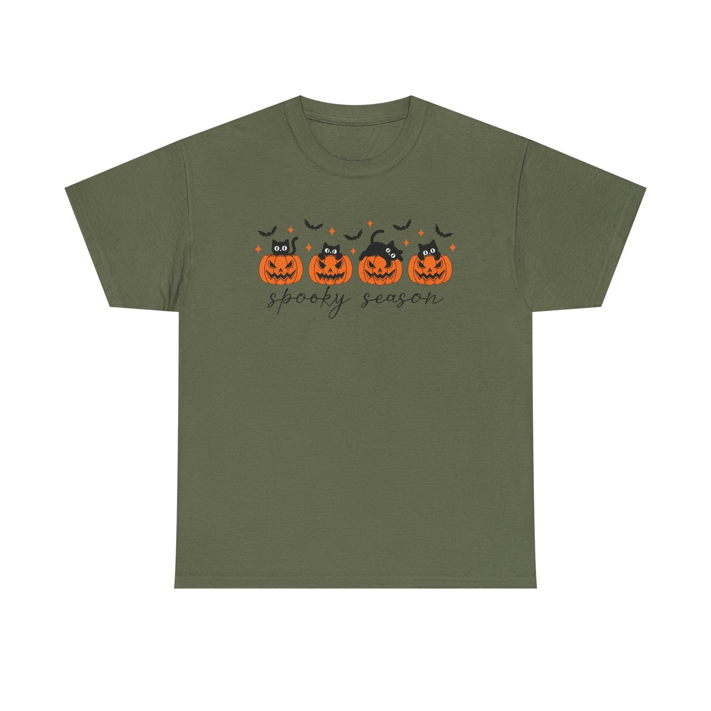 Spooky Season Unisex Heavy Cotton Tee, Halloween Shirt, Fall Apparel, Pumpkin T-Shirt, Cat Lover Gift, Pumpkin Tee