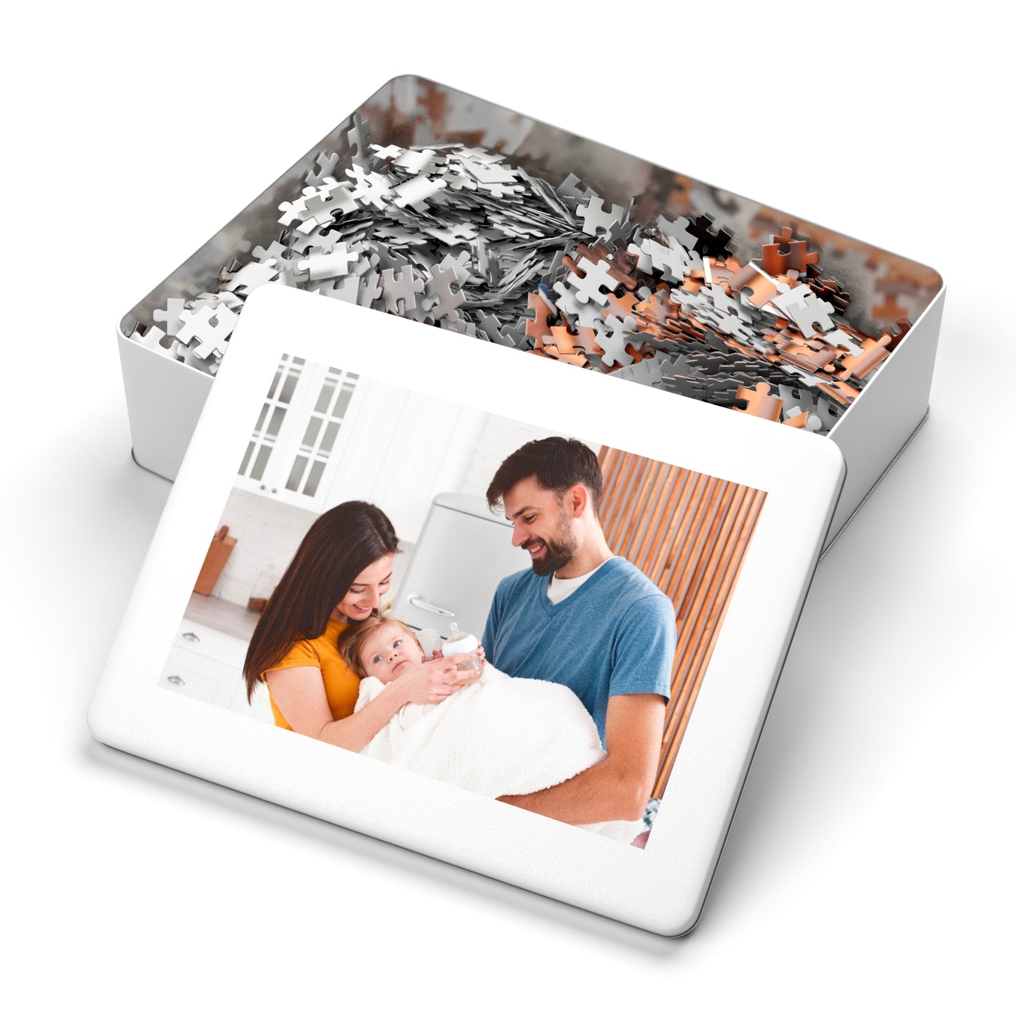 Family Photo Jigsaw Puzzle with Tin, Custom Picture Puzzle Keepsake, Personalized Family & Couples Gift