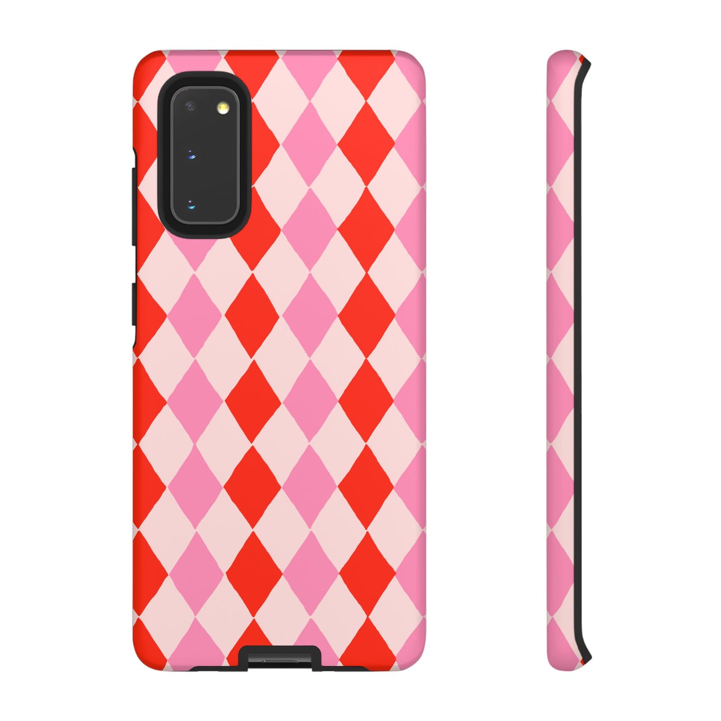 Tough Cases with Red Pink Diamonds, Retro Checkerboard iPhone Case And Samsung Case, Slim Fit Phone Case, Stylish Gift