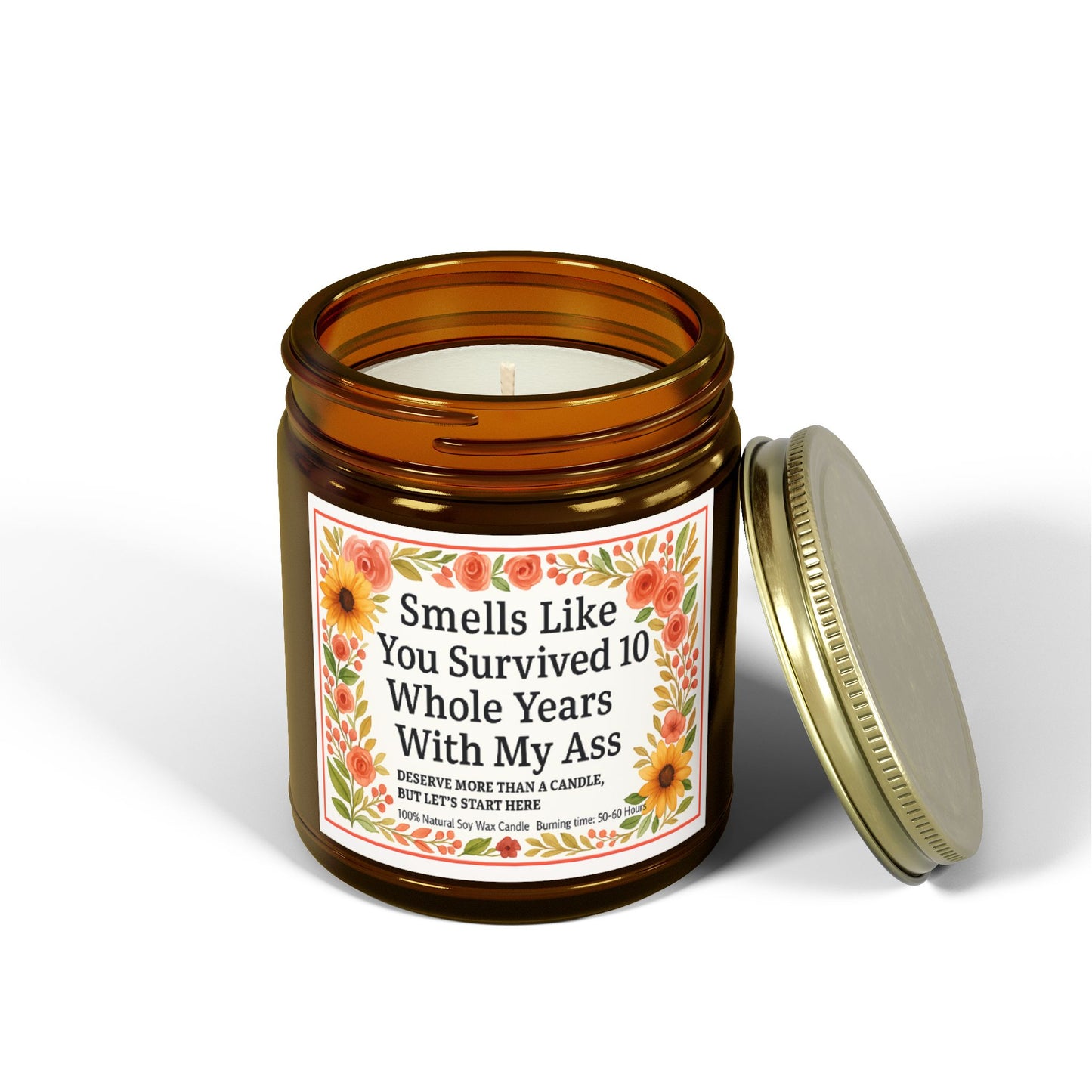 Scented Candles, Funny Gift For Partner, Smells Like You Survived 10 Whole Years, Coconut Apricot Wax Candle, Anniversary Gift, Birthday