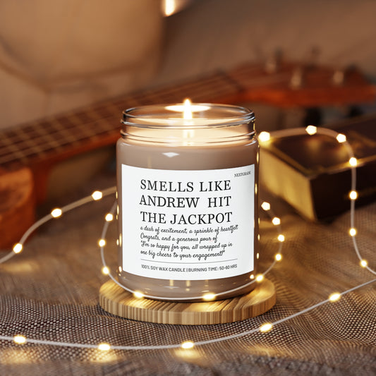 Personalized Scented Soy Candle, Smells Like Andrew Hit the Jackpot, Unique Gift for Engagements, Home Fragrance, Housewarming Present