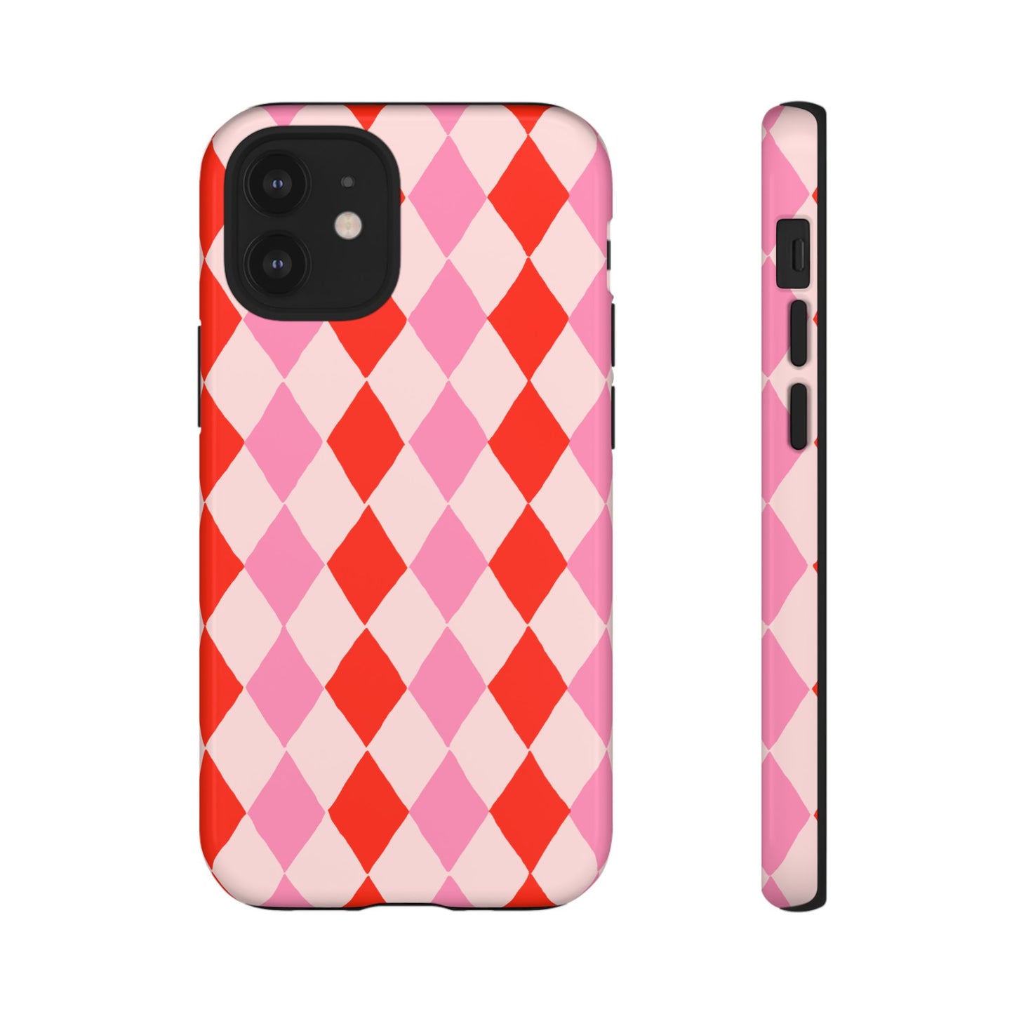 Tough Cases with Red Pink Diamonds, Retro Checkerboard iPhone Case And Samsung Case, Slim Fit Phone Case, Stylish Gift