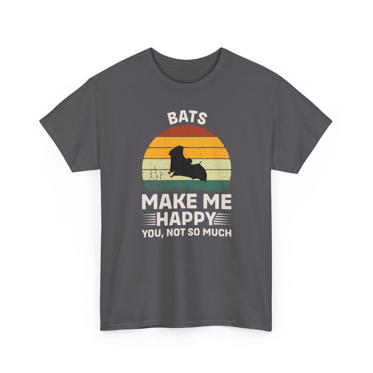 Bats Make Me Happy Unisex Heavy Cotton Tee, Funny Graphic Tee, Lovers Gift, Halloween Apparel, Everyday Casual Wear, Nature