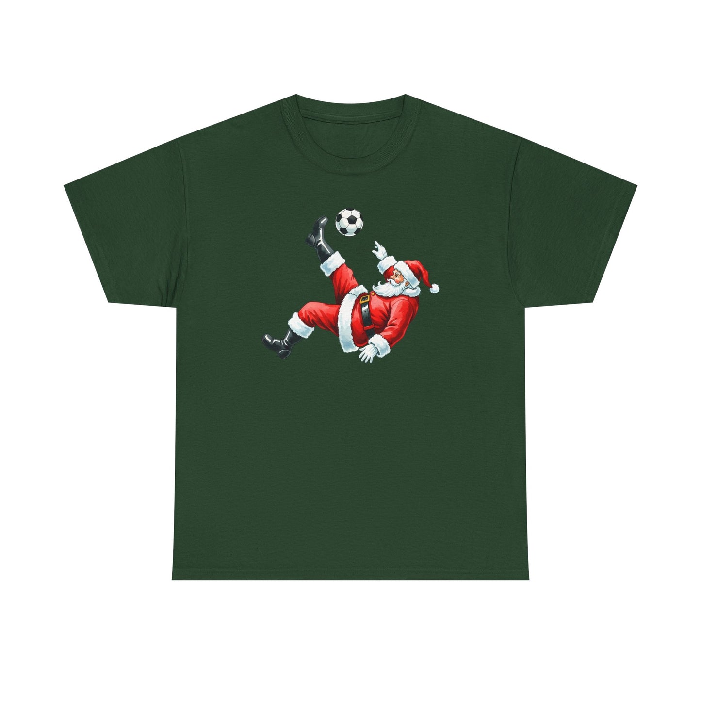 Santa Soccer Heavy Cotton Tee, Fun Holiday Shirt, Christmas Party, Gift for Him/Her, Festive Clothing, Casual Wear, Gift for her