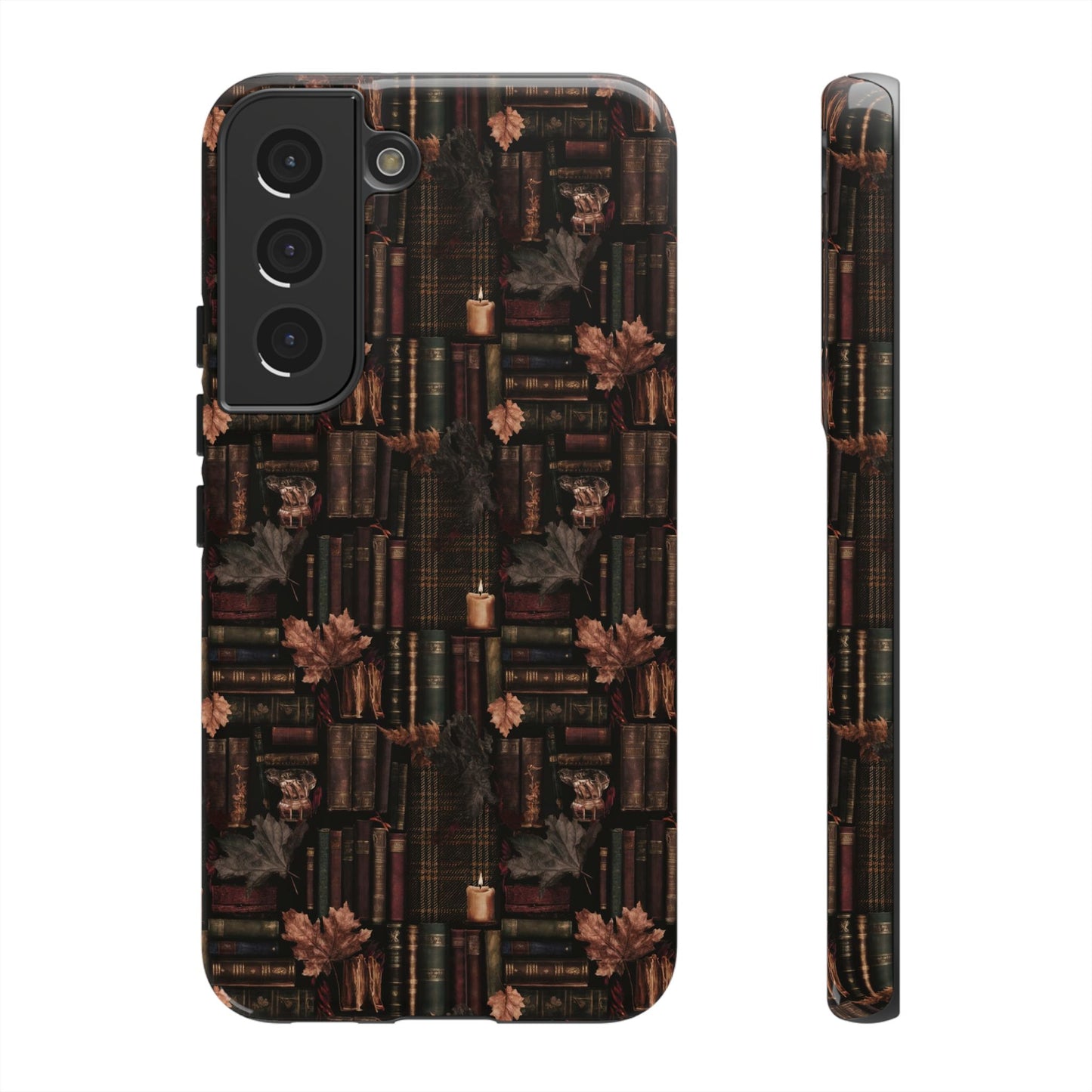 Gothic Phone Case Dark Academia Literary iPhone Samsung Cover with Books & Flowers, Phone case