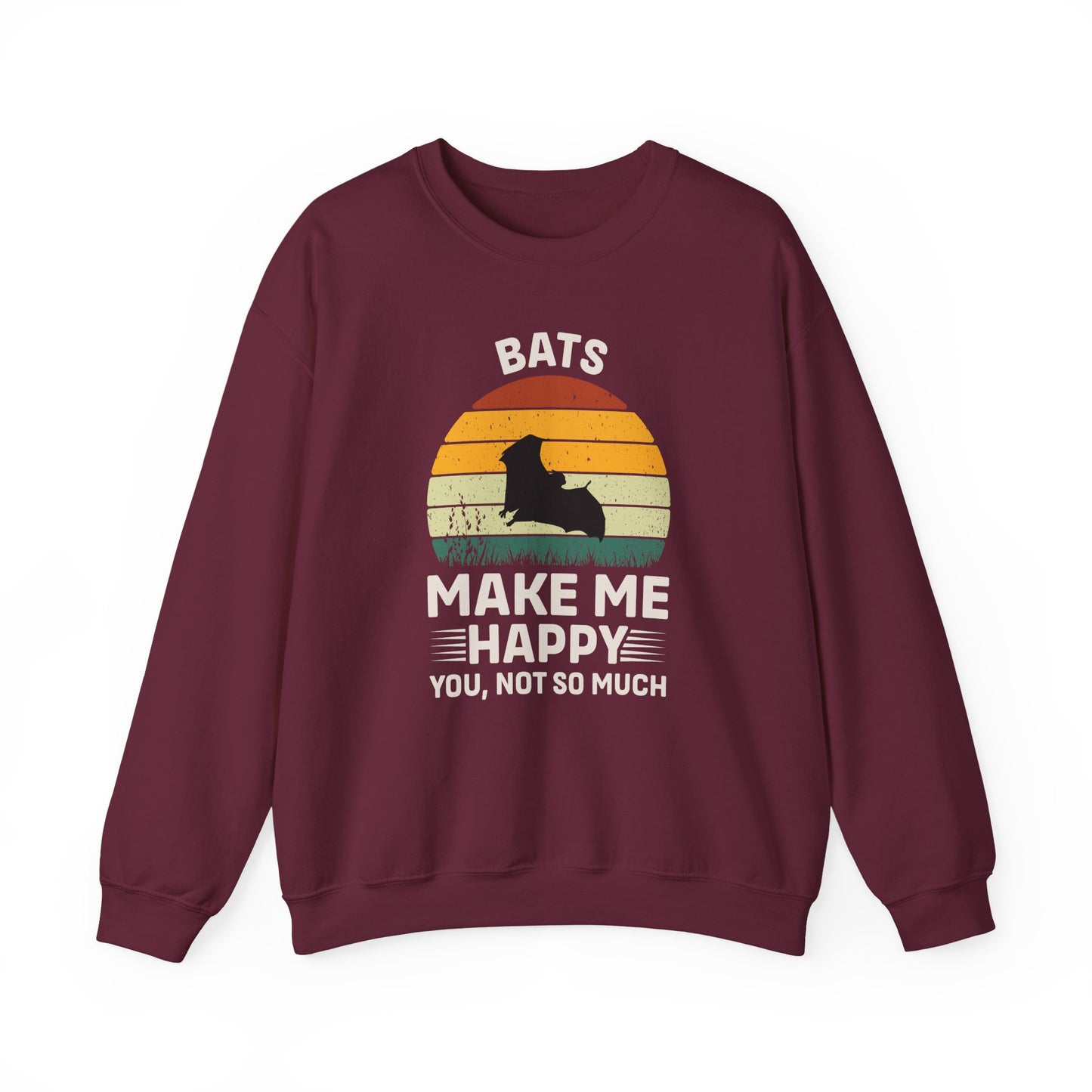 Bats Make Me Happy Sweatshirt, Cozy Graphic Pullover, Gift for Bat Lovers, Unisex Crewneck, Fun Animal Apparel, Halloween Sweatshirt
