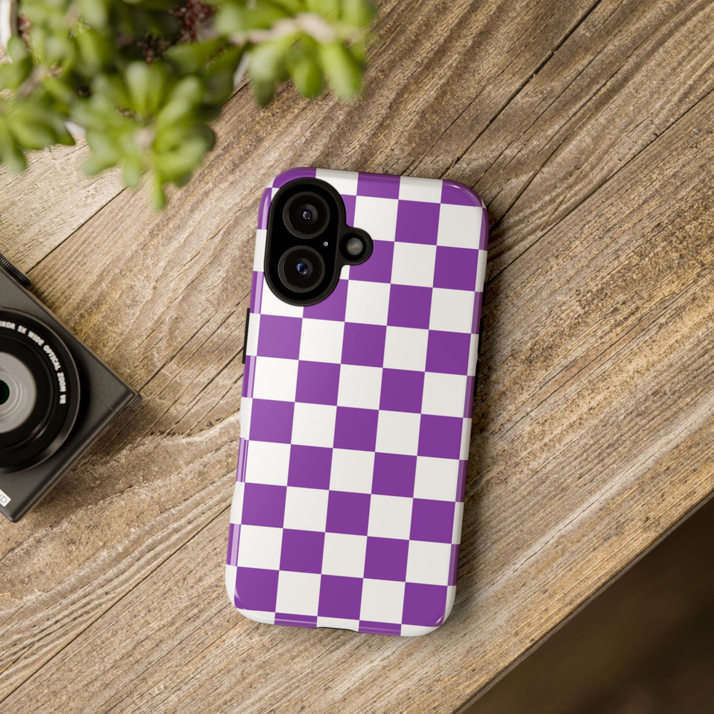 Purple Checkered Phone Case,  iPhone 17 Pro, 17, 16, 15, 14, 13, 12, 11, X, XR, XS MAX, Trendy Gift for Friends, Accessory for Occasions