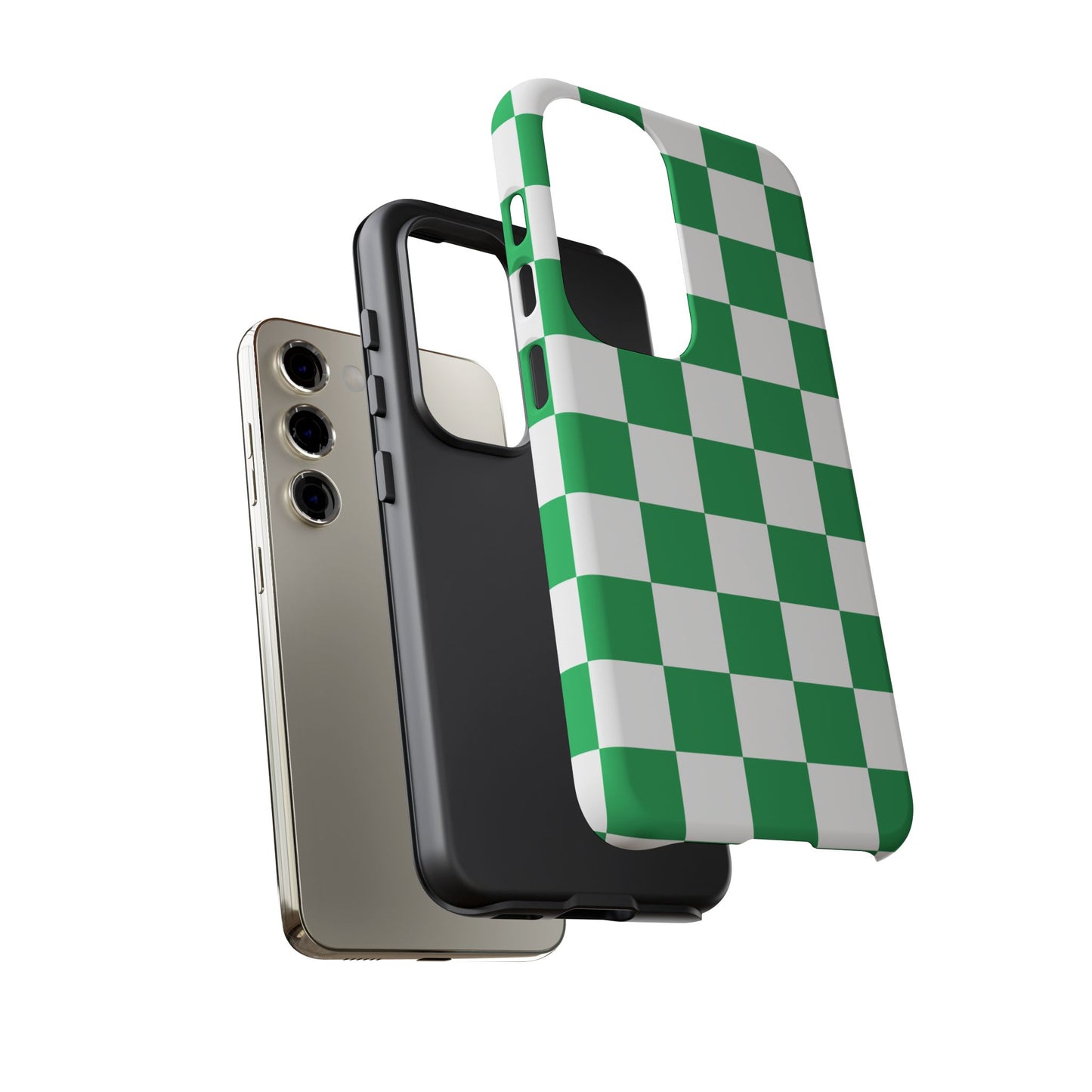 Green Checkered Phone Case, Phone Cases Samsung Galaxy S25, S25 Plus, S24, S24 Plus, S24 Ultra, S23, S22, S22 Plus, S21 Ultra, S21 FE, S20+